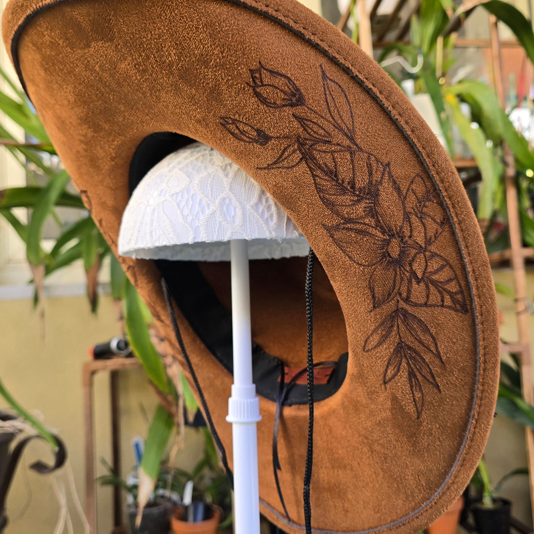 Hand burnt pyrography cowboy hat: The Wild Botanical