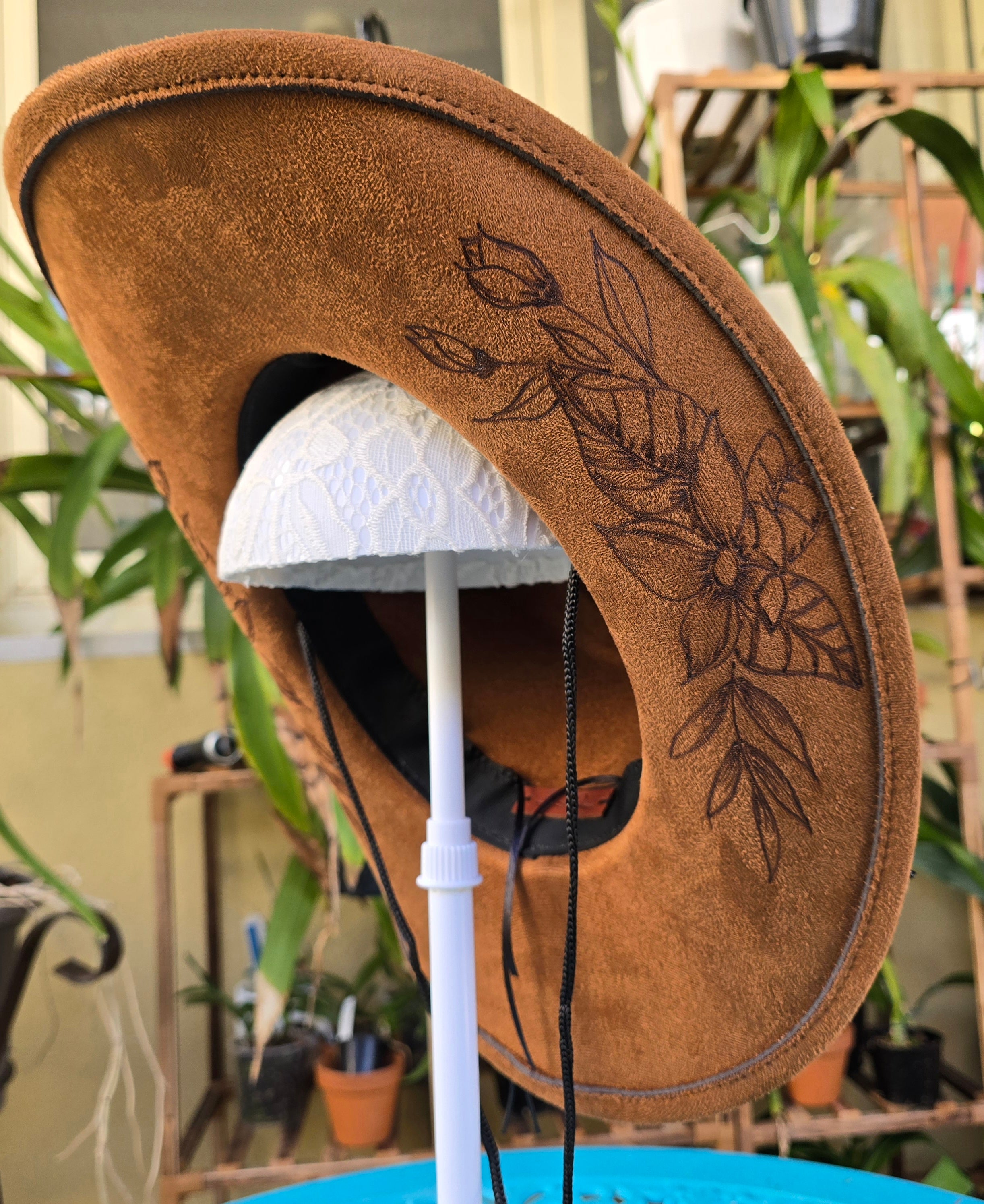 Hand burnt pyrography cowboy hat: The Wild Botanical
