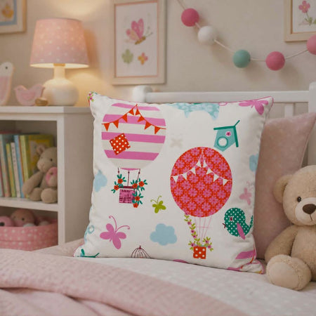 Hot air balloon cushion cover. Childrens' decor.