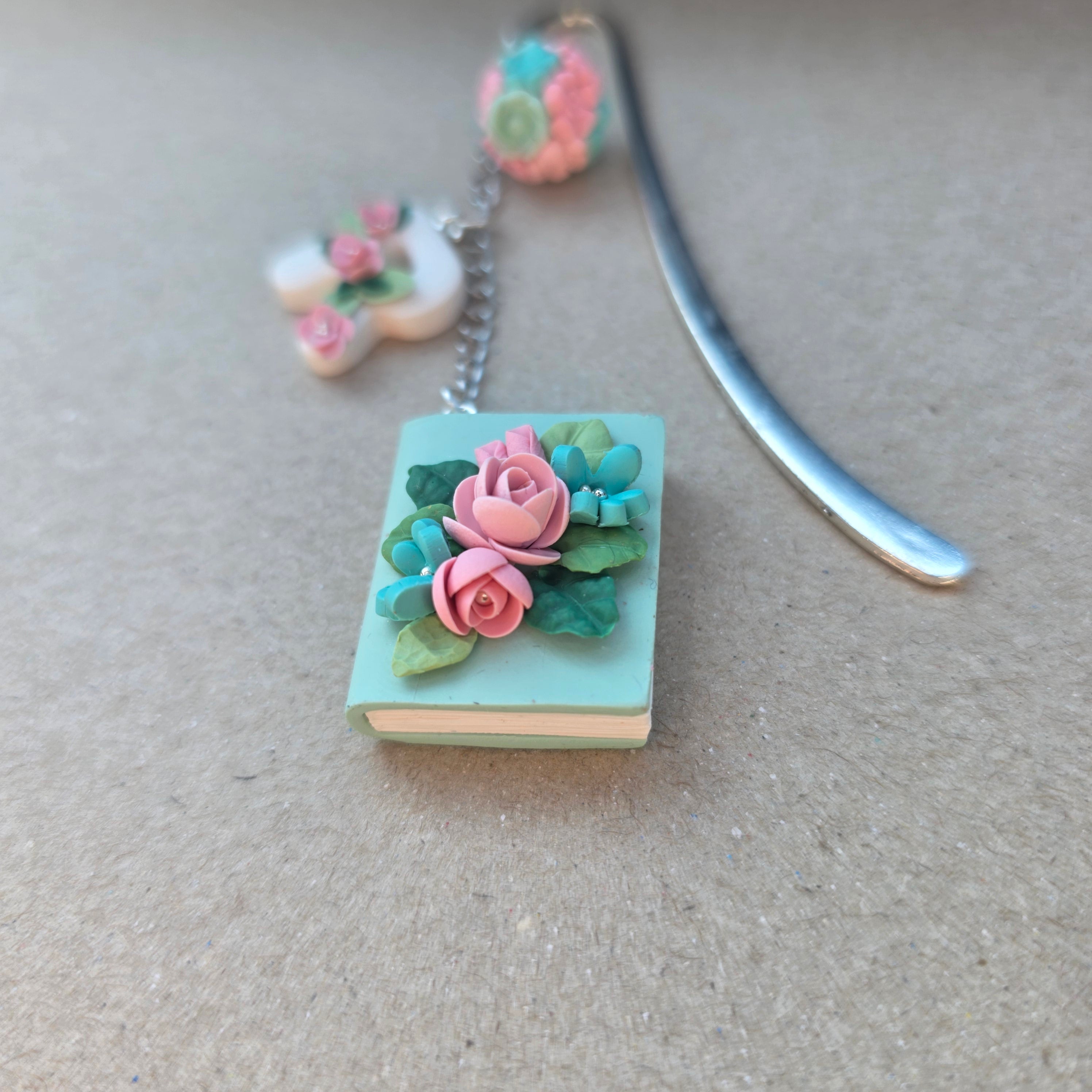 Personalised Floral Bookmark | Initial Book Bookmark | Handmade Polymer Clay Book Lover Gift