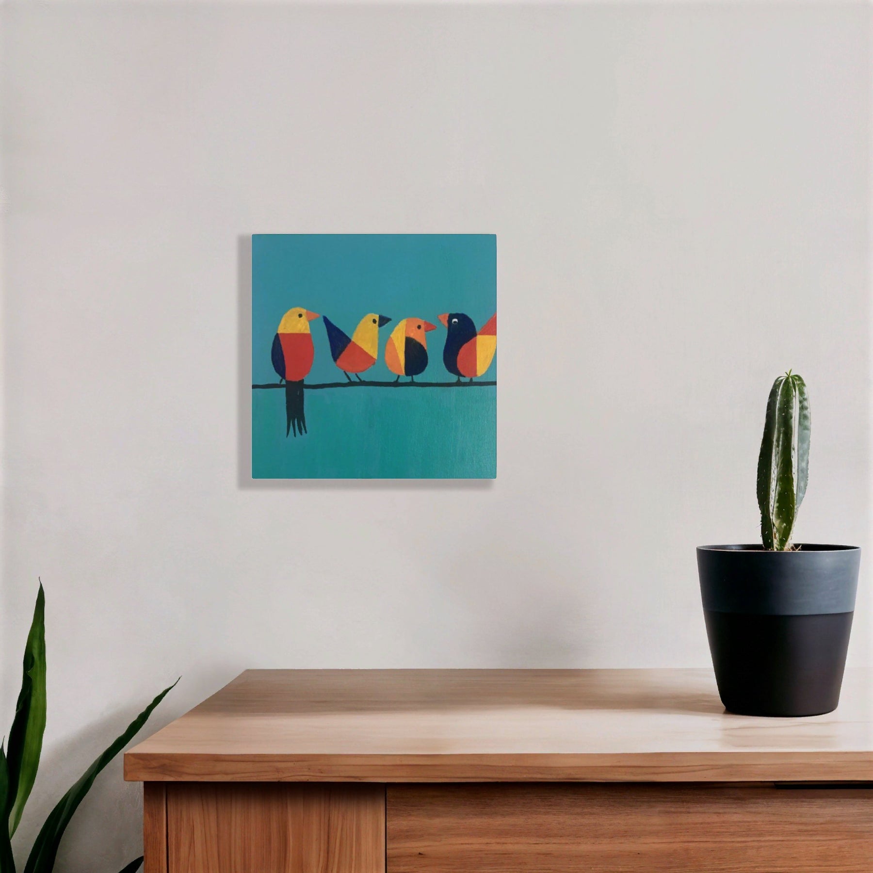Geometric Birds on Teal Wall Art