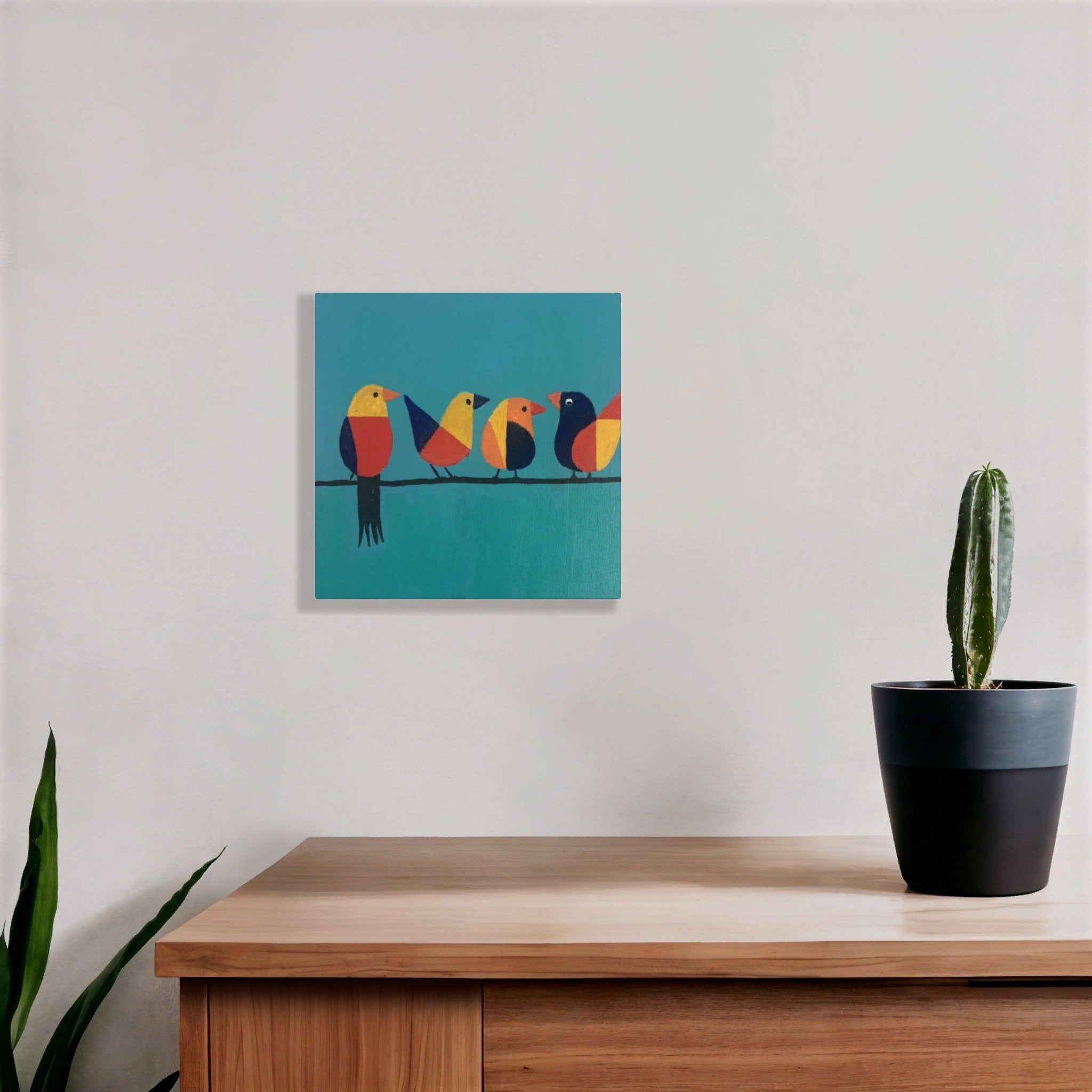 Geometric Birds on Teal Wall Art