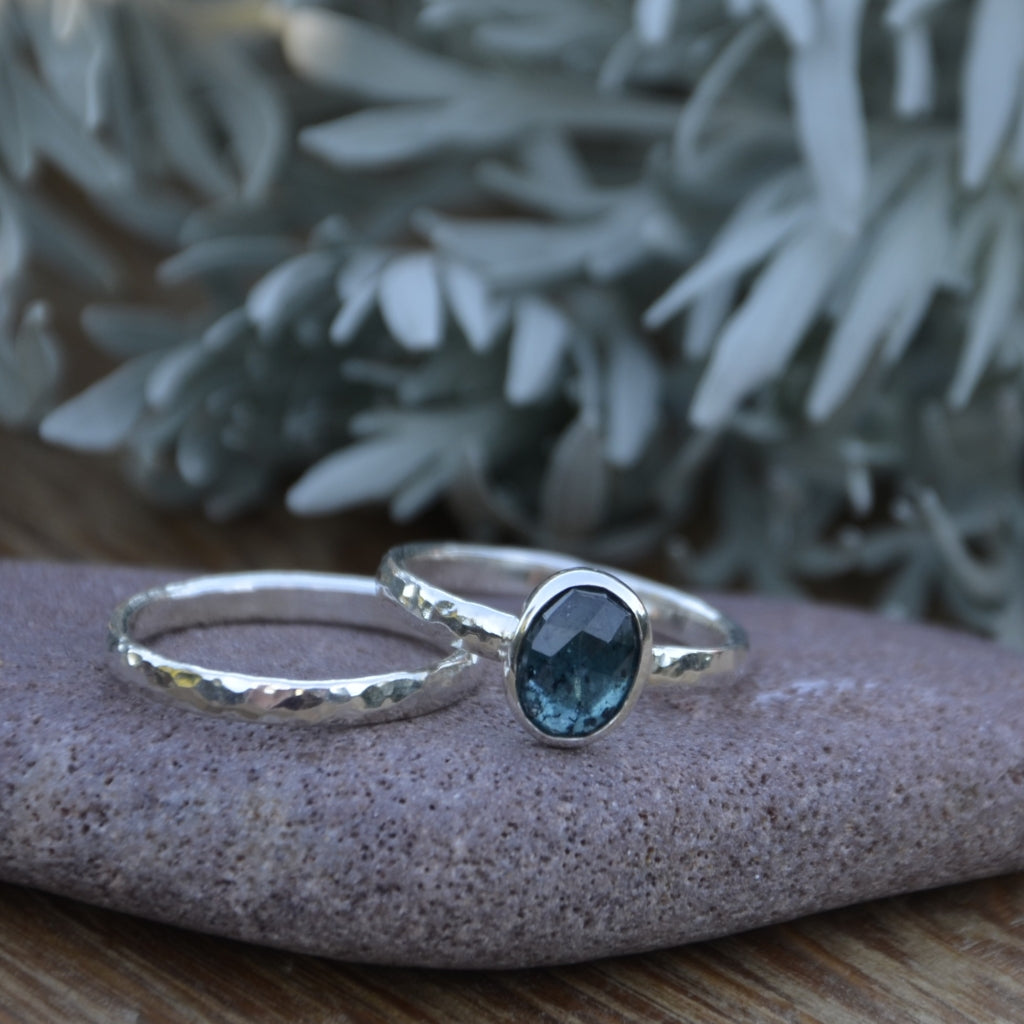 Custom for Brodie - Moss Kyanite and Hammered Ring