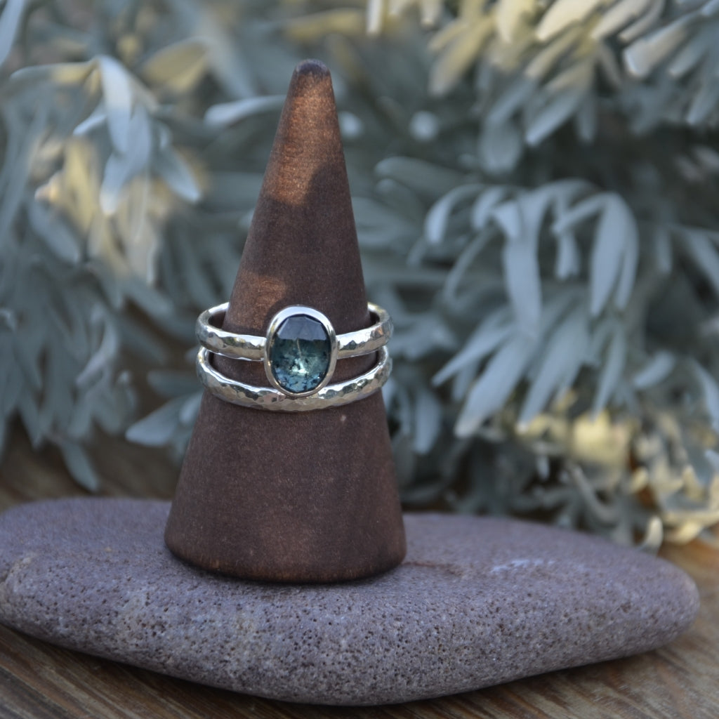 Custom for Brodie - Moss Kyanite and Hammered Ring
