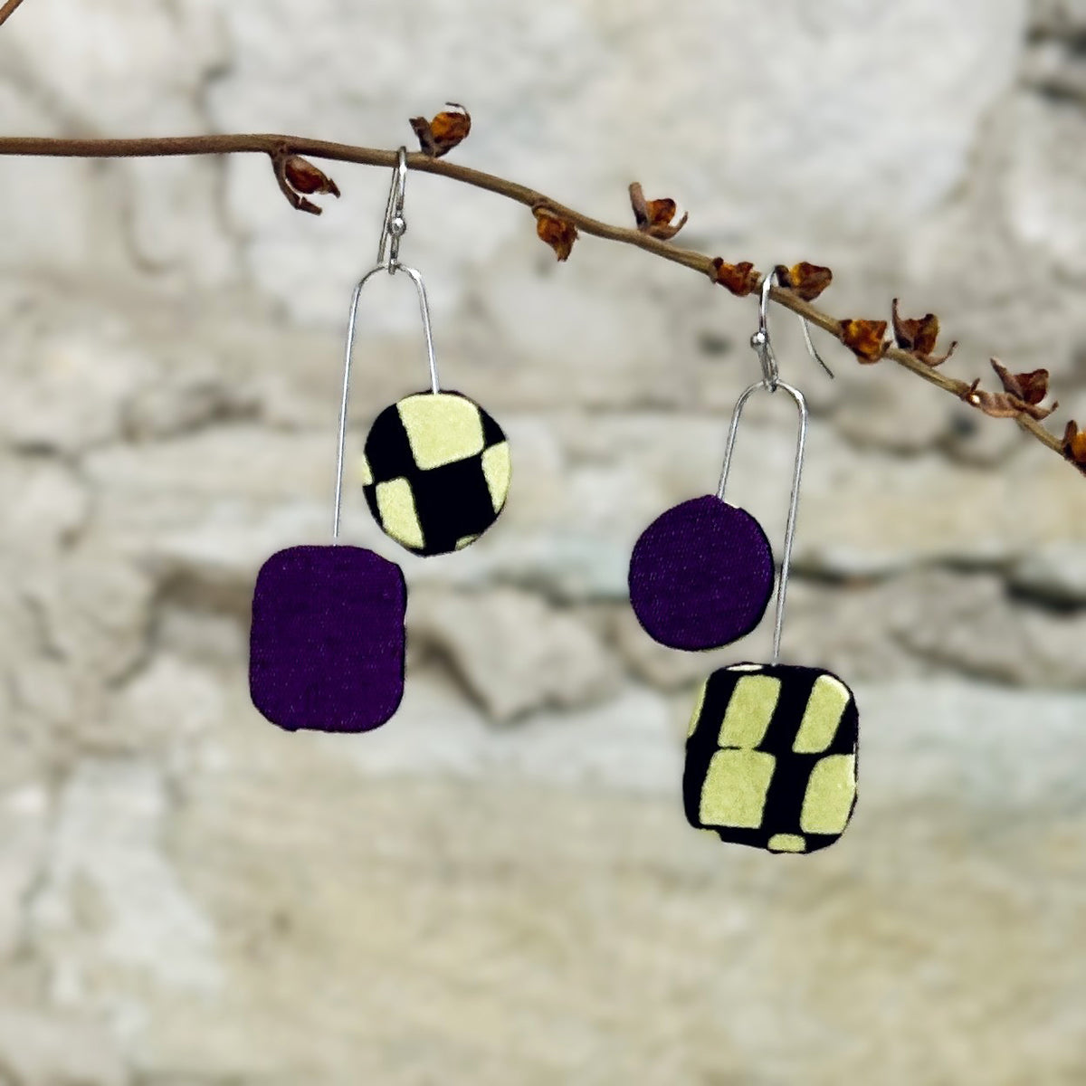 Earrings Asymmetrical Multi Colour Options - Black White Orange Purple Lime