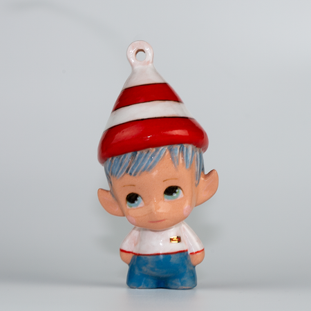 Handmade Porcelain Christmas ornament.  One-of-a-kind. Marcus, the Tinker Elf.