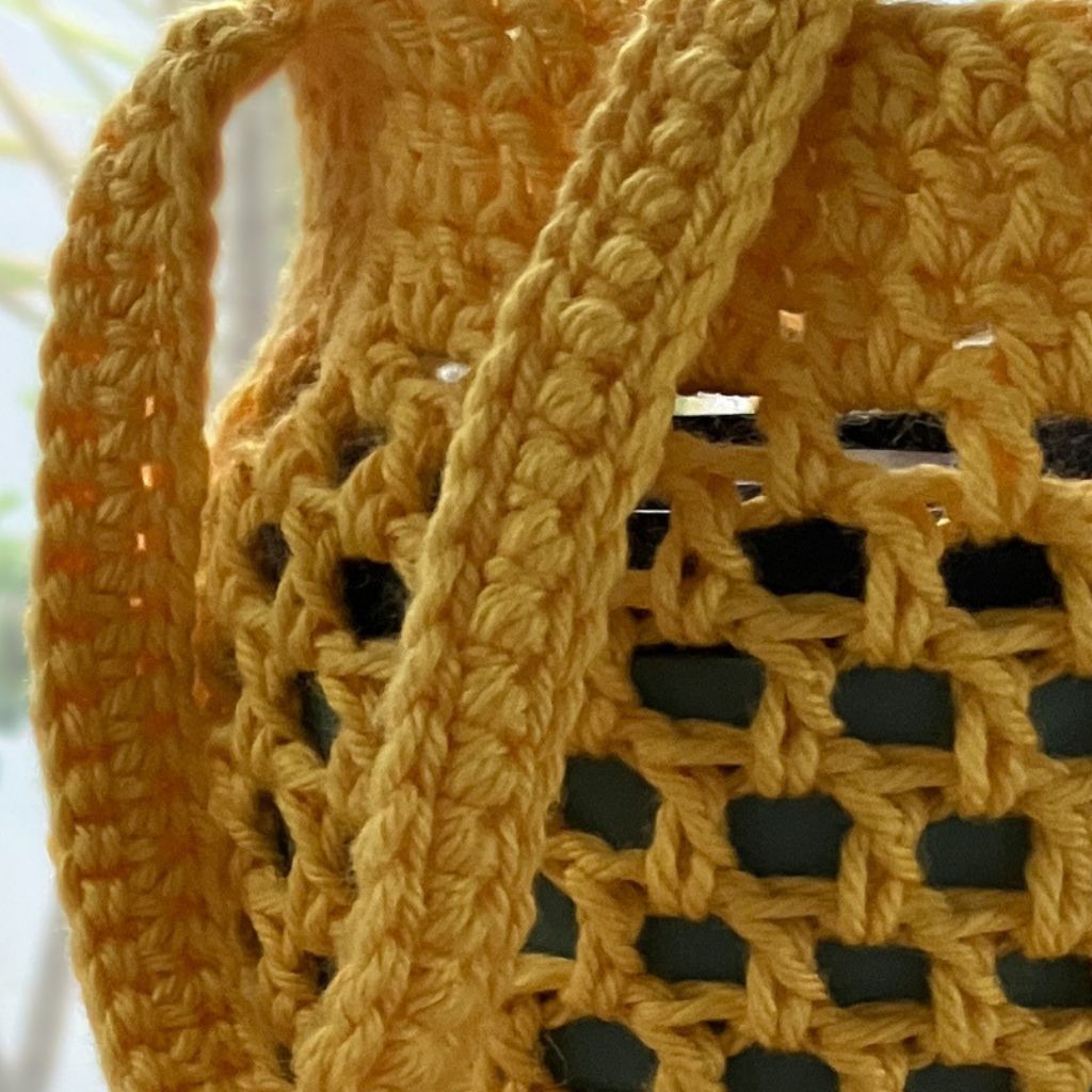 Sunflower Yellow - Crocheted Cotton Hydration Bottle Carrier - Hand Strap