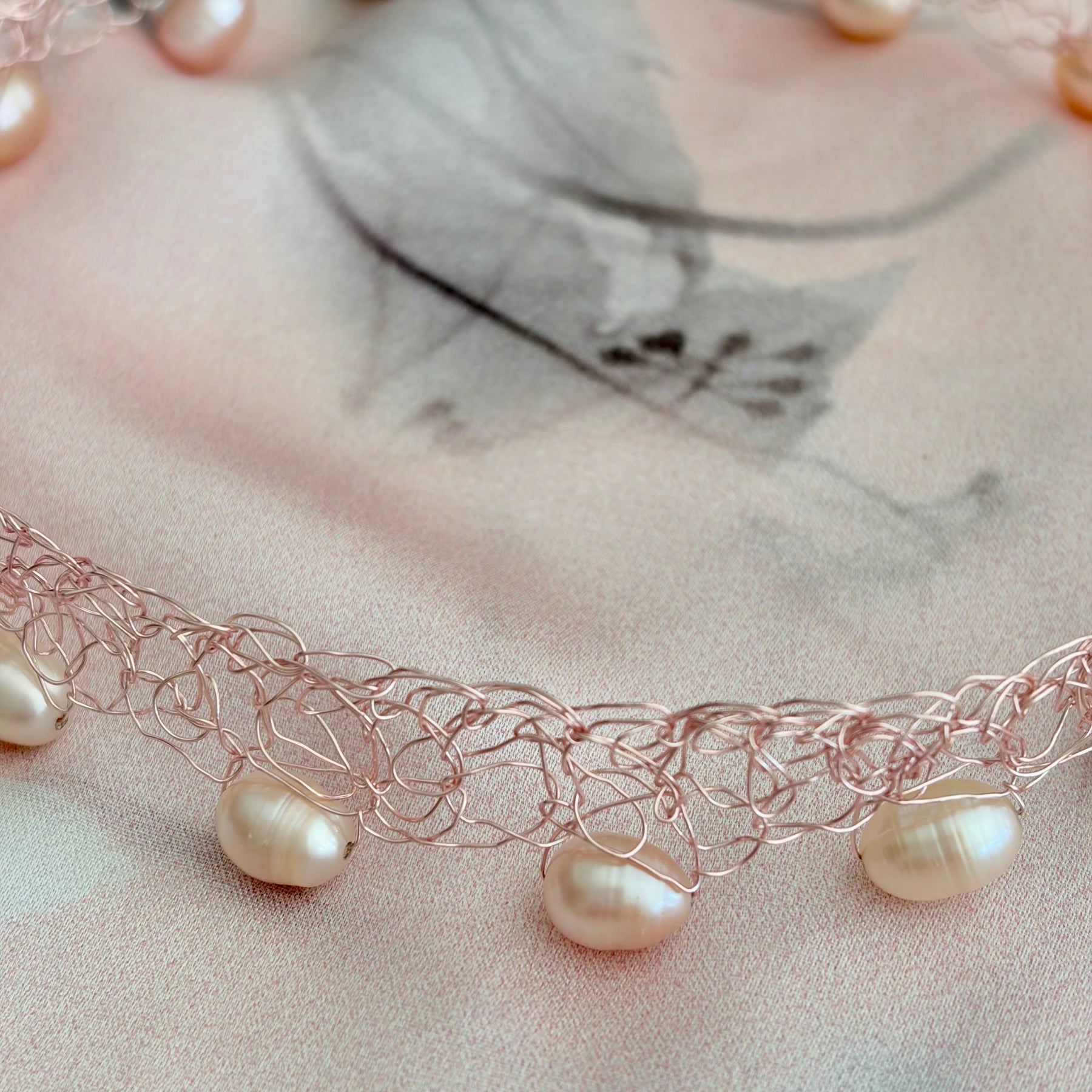 “Blossom” — Rose pearl crochet choker