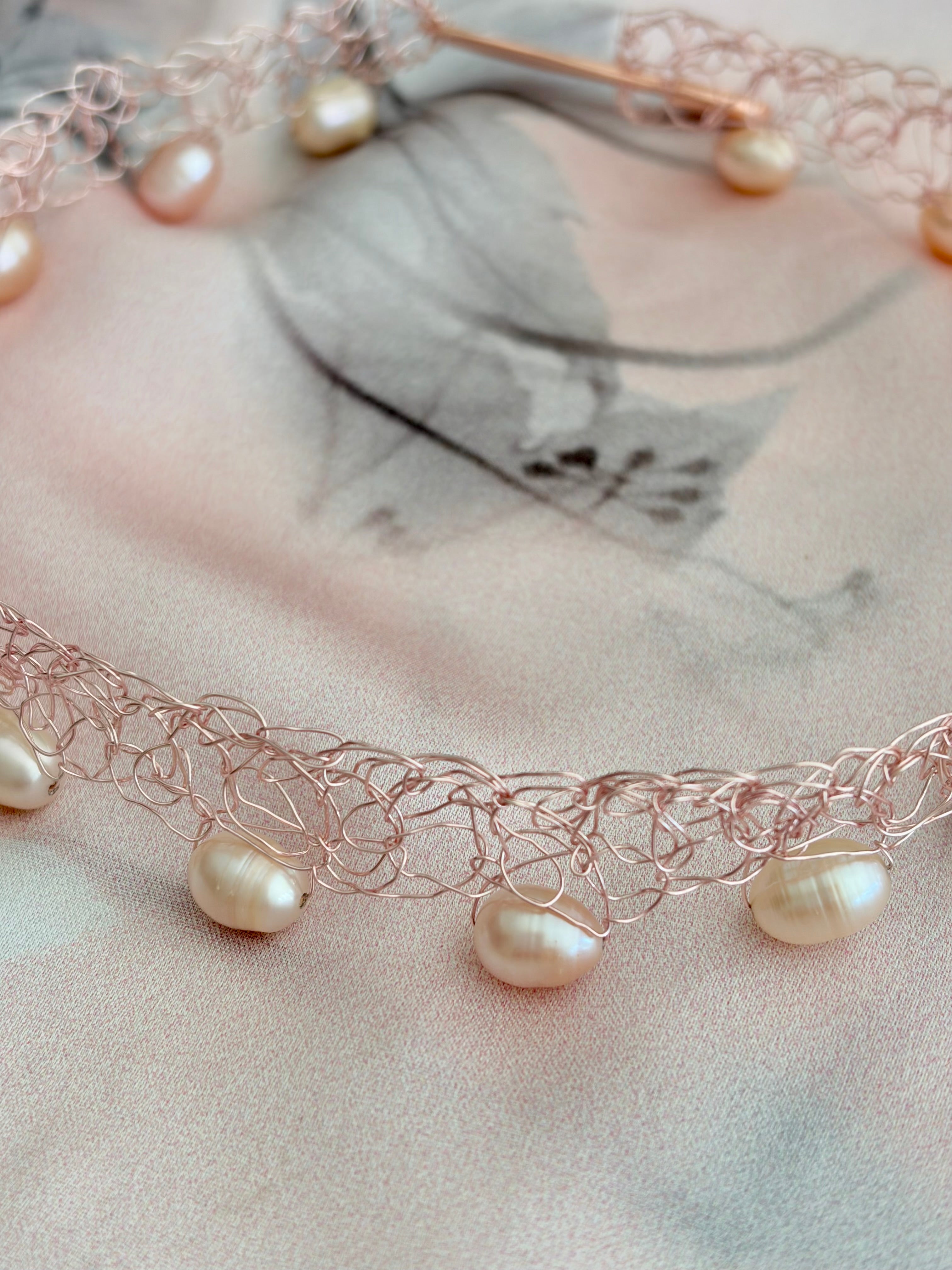 “Blossom” — Rose pearl crochet choker