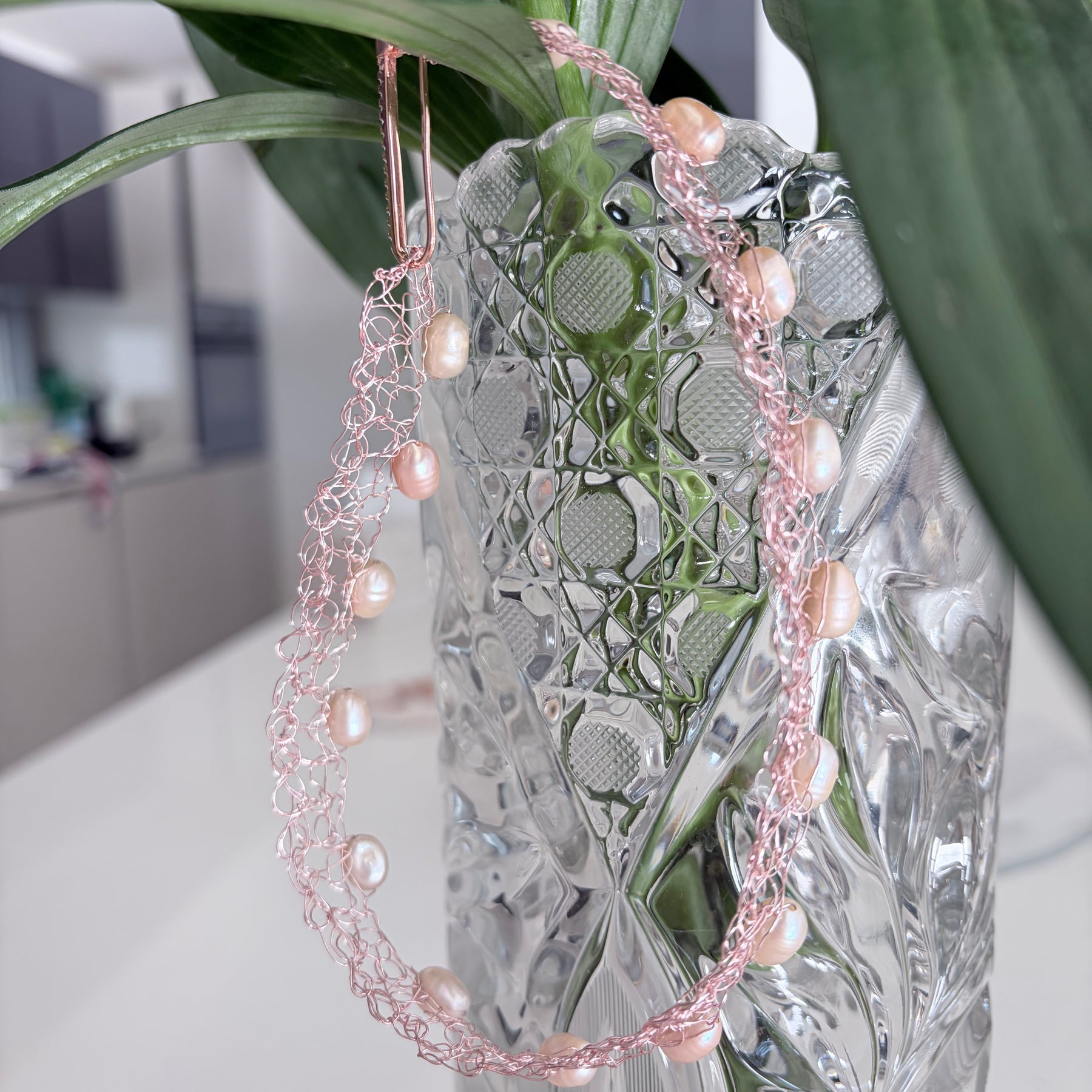 “Blossom” — Rose pearl crochet choker