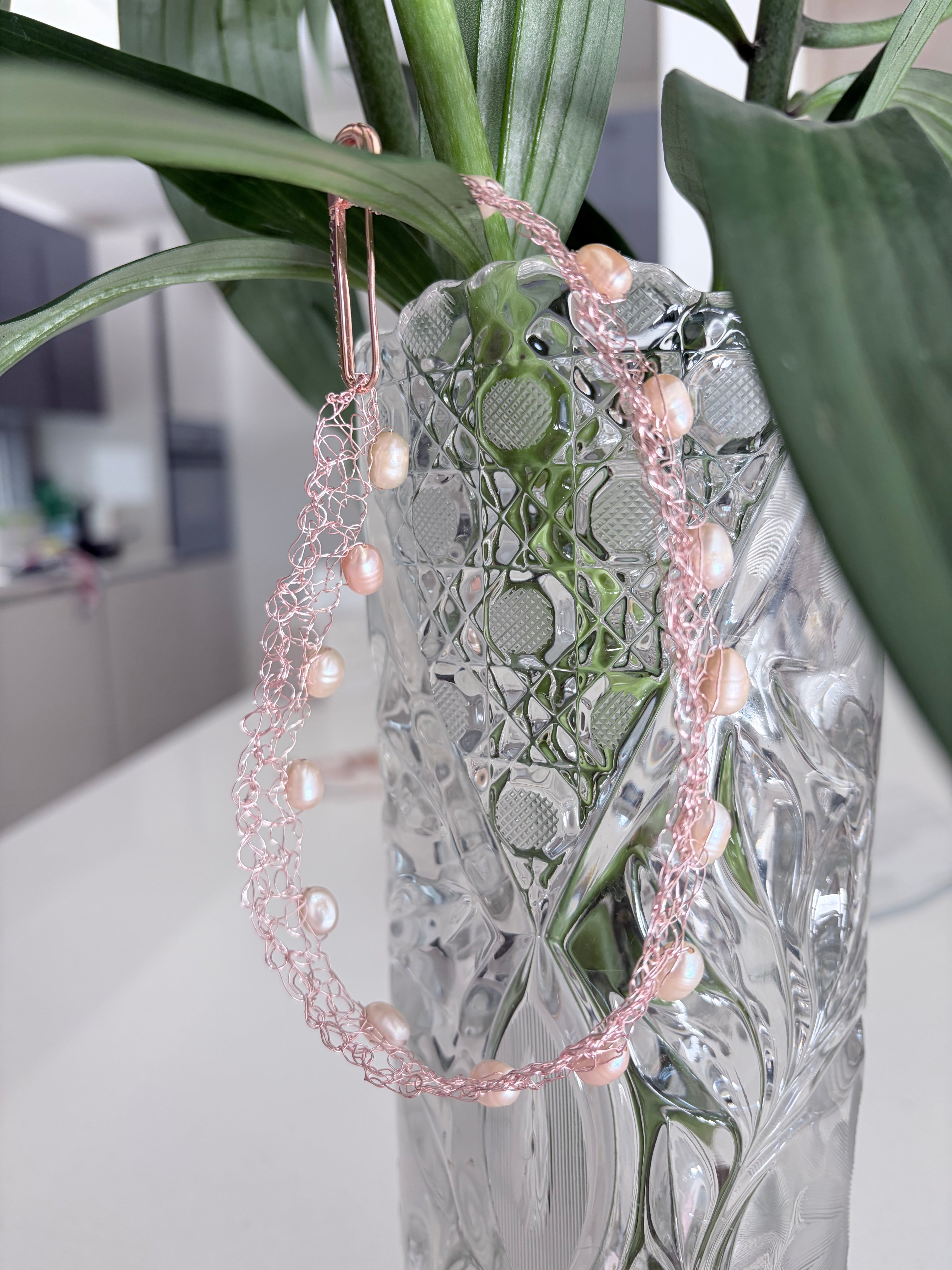 “Blossom” — Rose pearl crochet choker
