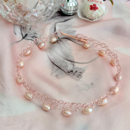 “Blossom” — Rose pearl crochet choker