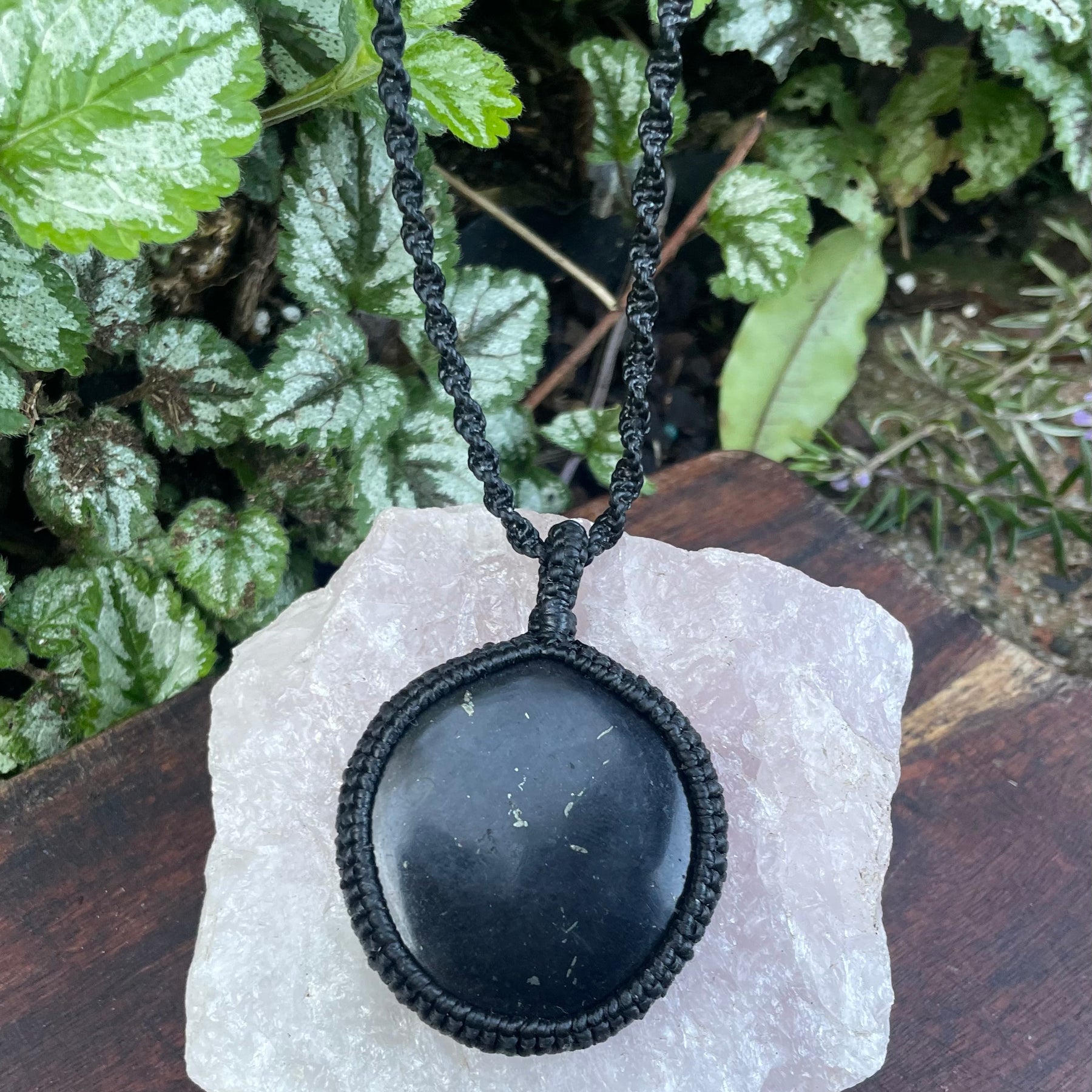 Shungite Macrame Necklace, Adjustable Boho Pendant