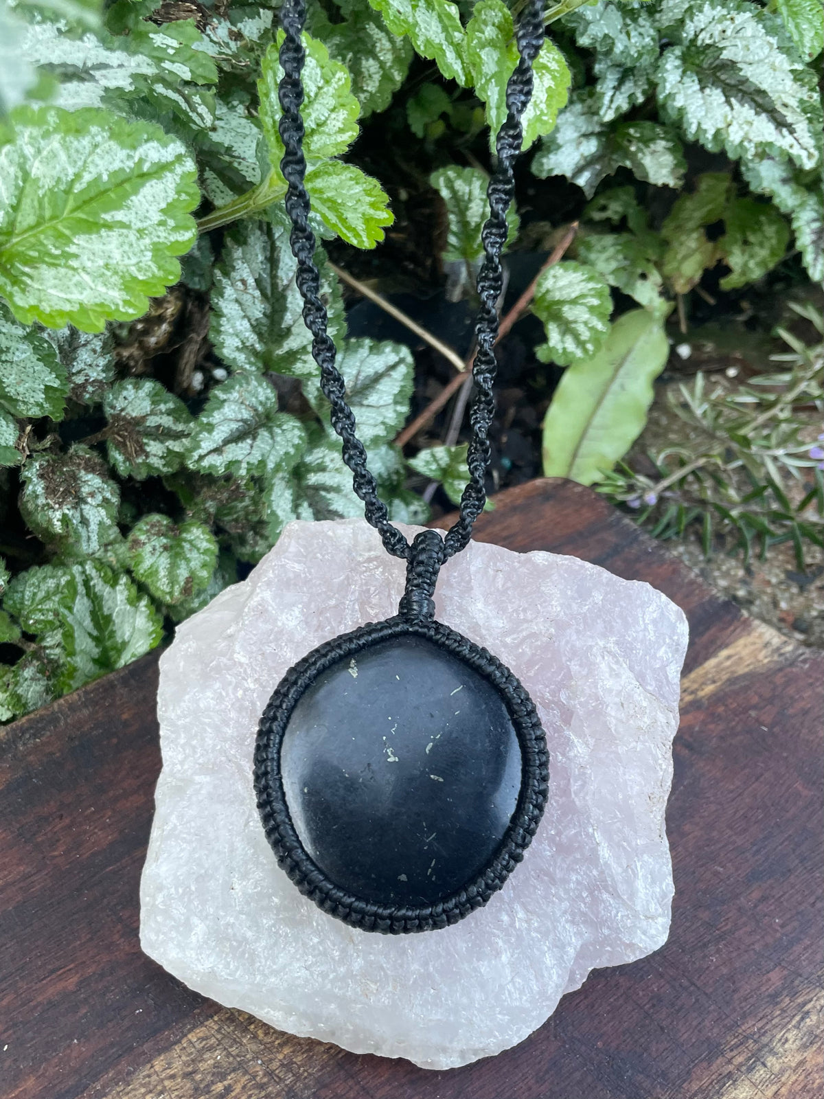 Shungite Macrame Necklace, Adjustable Boho Pendant
