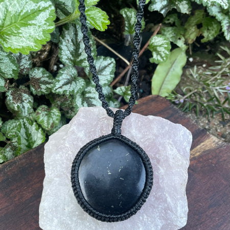 Shungite Macrame Necklace, Adjustable Boho Pendant
