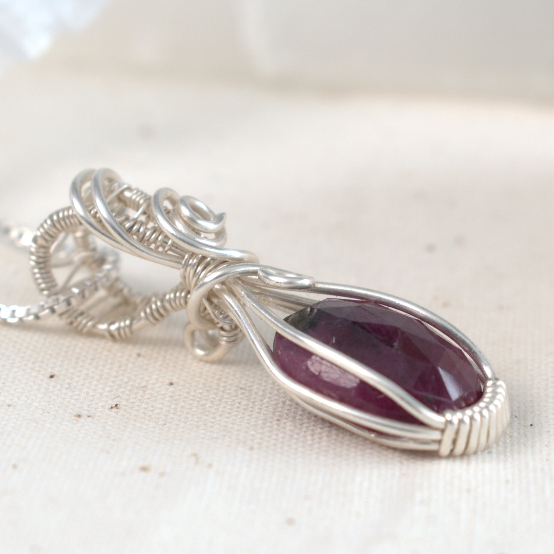 Afterglow - Ruby Wire Wrapped Keepsake Pendant, July Birthstone