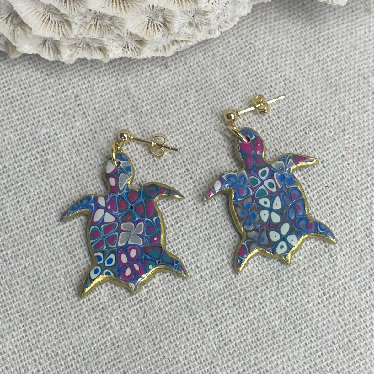 Turtle Polymer Clay Stud Earrings – Flower Power
