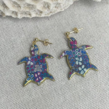Turtle Polymer Clay Stud Earrings – Flower Power