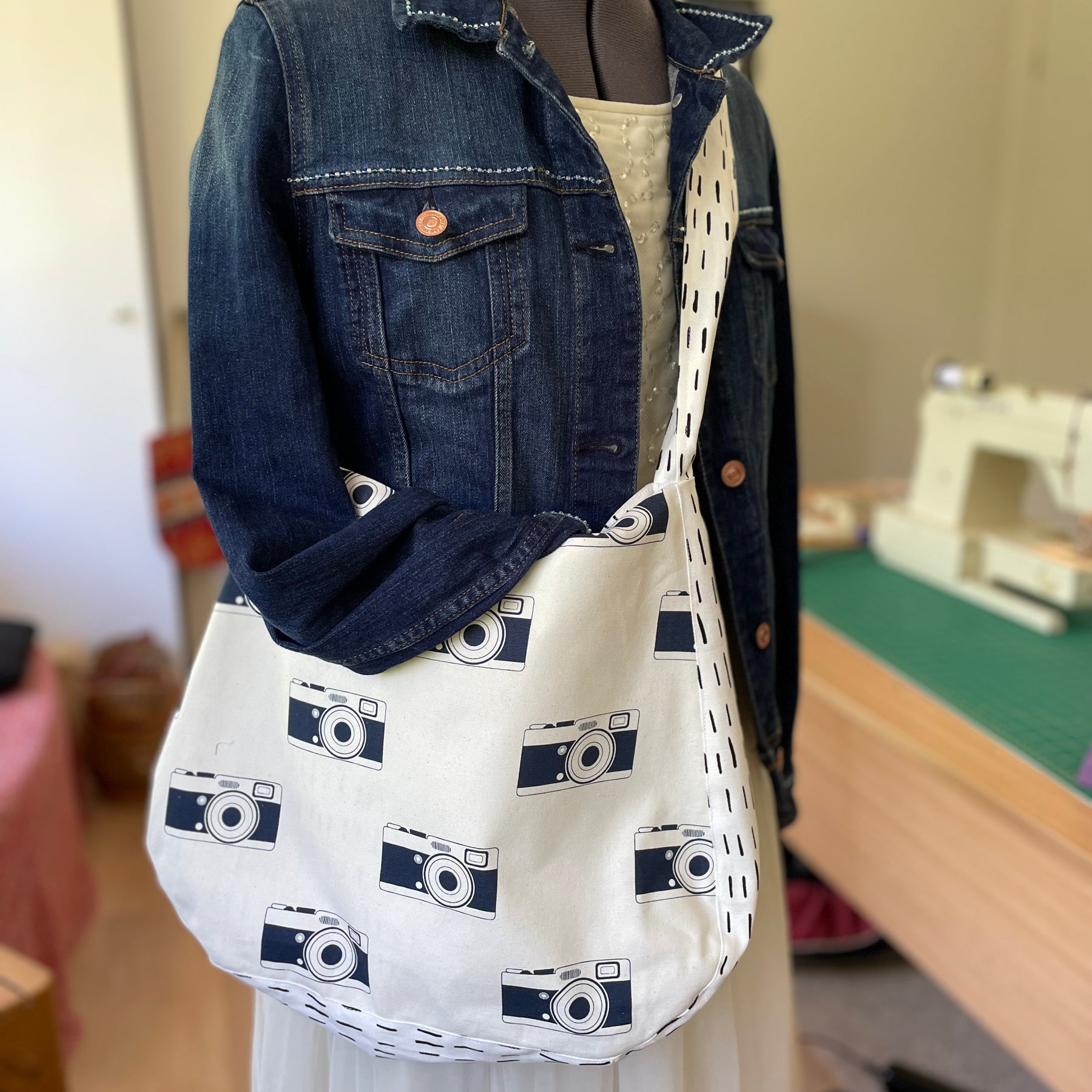 Retro Camera Print Tote Bag, Upcycled