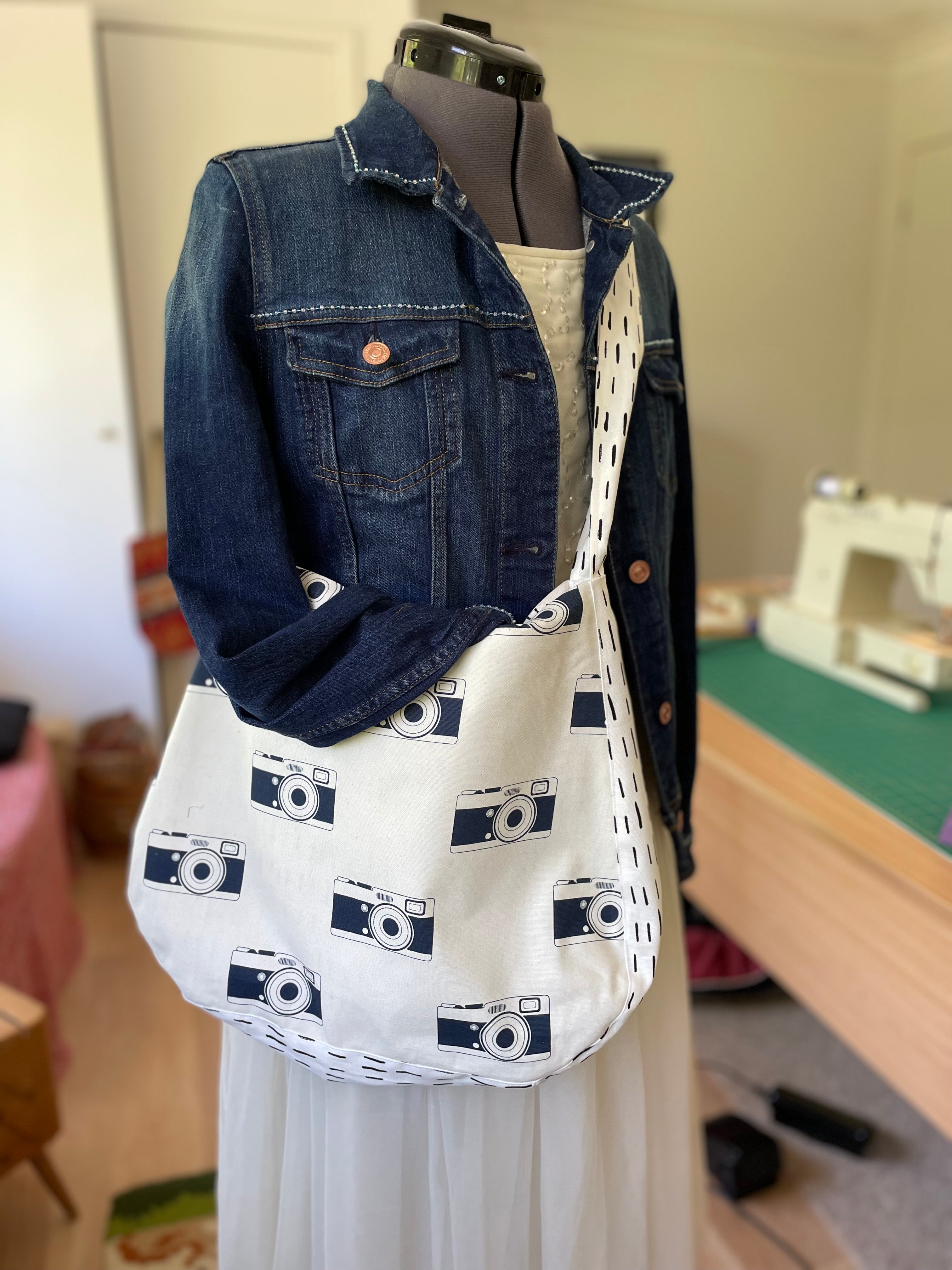 Retro Camera Print Tote Bag, Upcycled