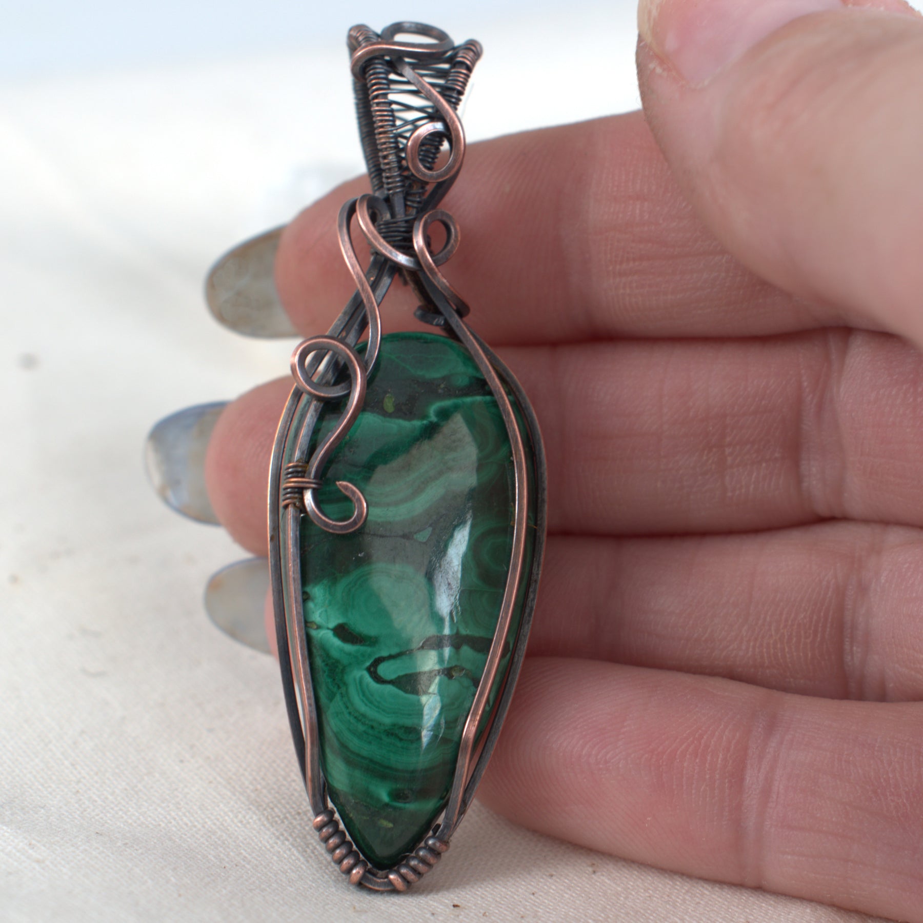 Emerald Pools - Malachite Copper Wrapped Pendant