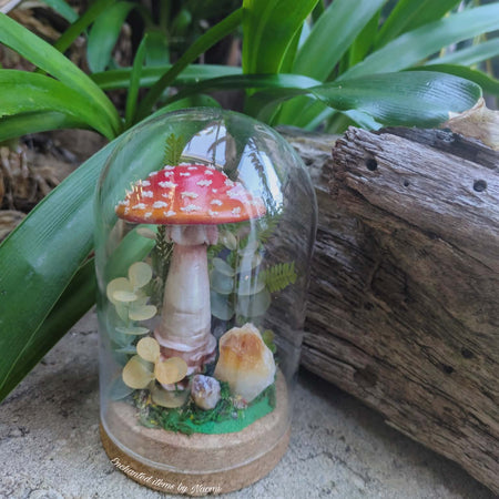 Hand Sculpted Amanita Mushroom & Citrine Crystal Dome
