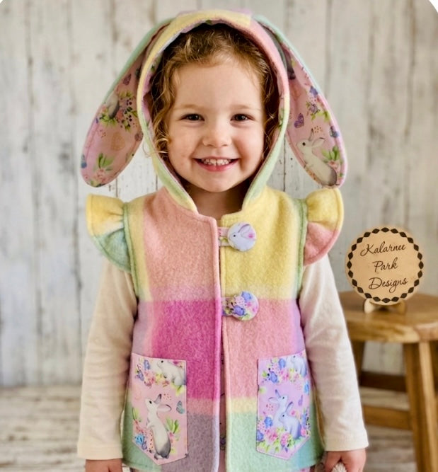 Easter Vintage Wool Blanket Upcycled Vest Size 2