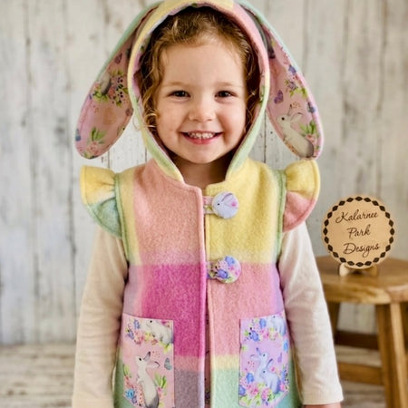 Easter Vintage Wool Blanket Upcycled Vest Size 2