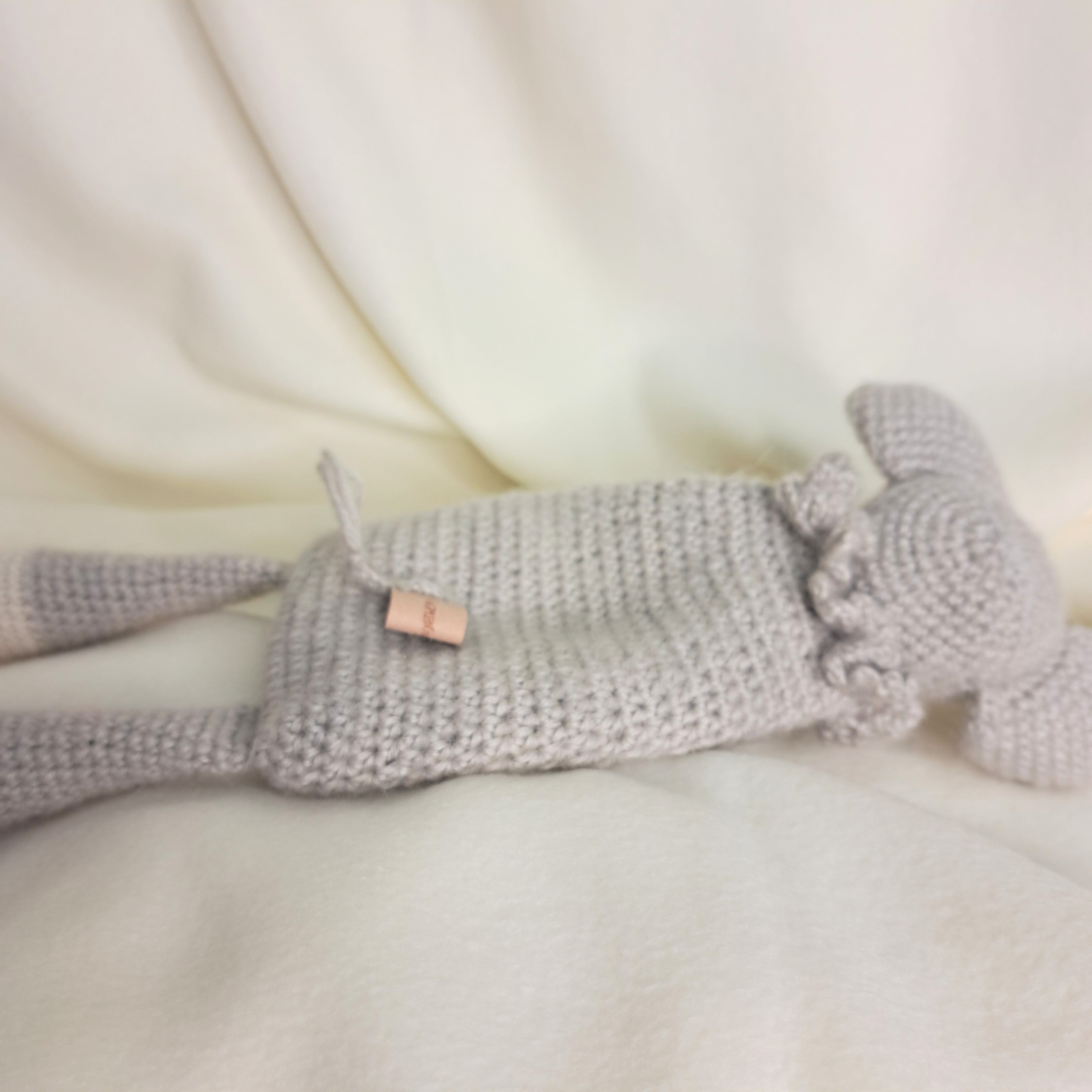 Handmade crochet elephant snuggler, Australian wool, alpaca,silk