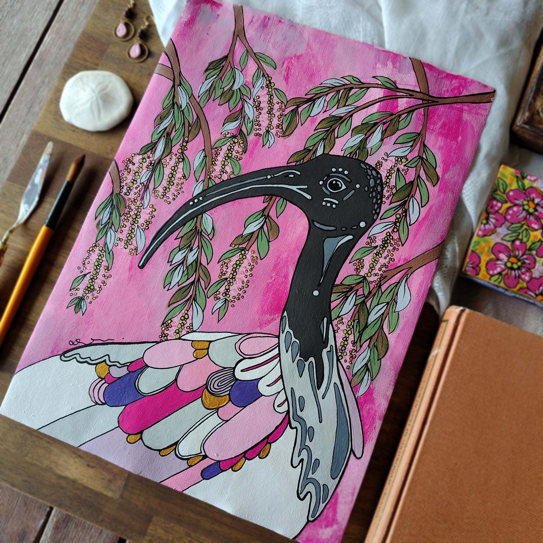 A3 ORIGINAL ART - "Fancy Bin Chicken #1"- Abstract Art