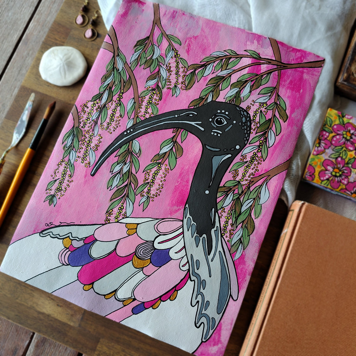 A3 ORIGINAL ART - "Fancy Bin Chicken #1"- Abstract Art