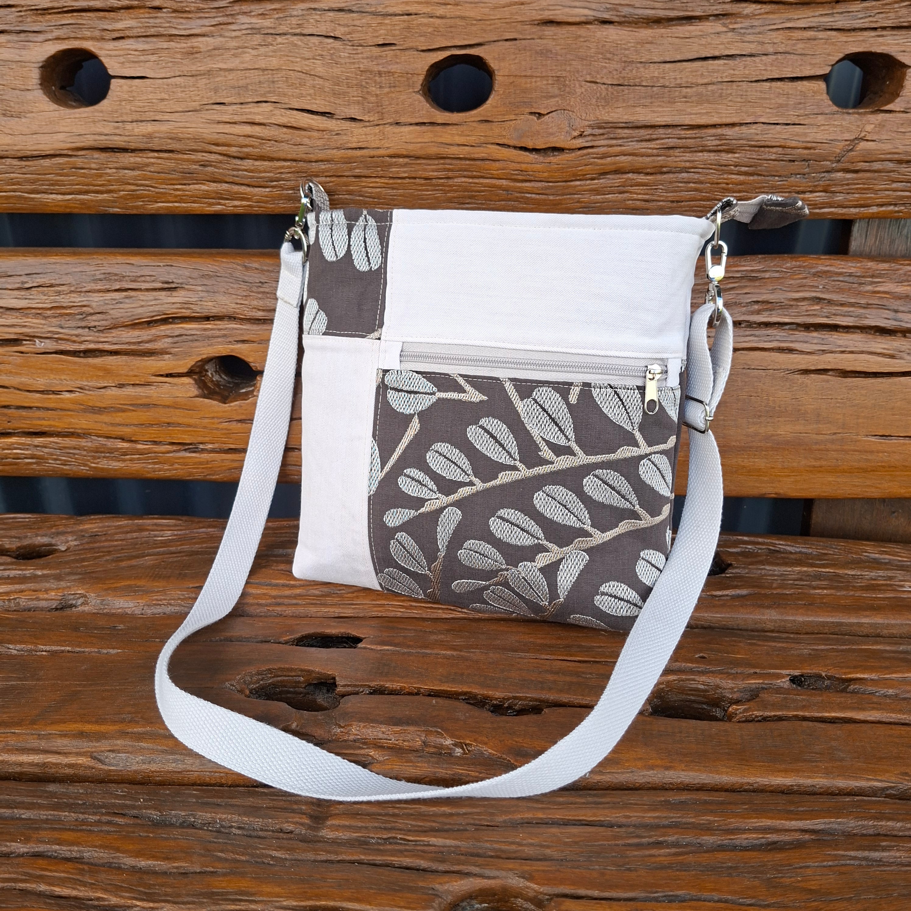Recycled Denim and Linen Blend Unisex Crossbody Bag