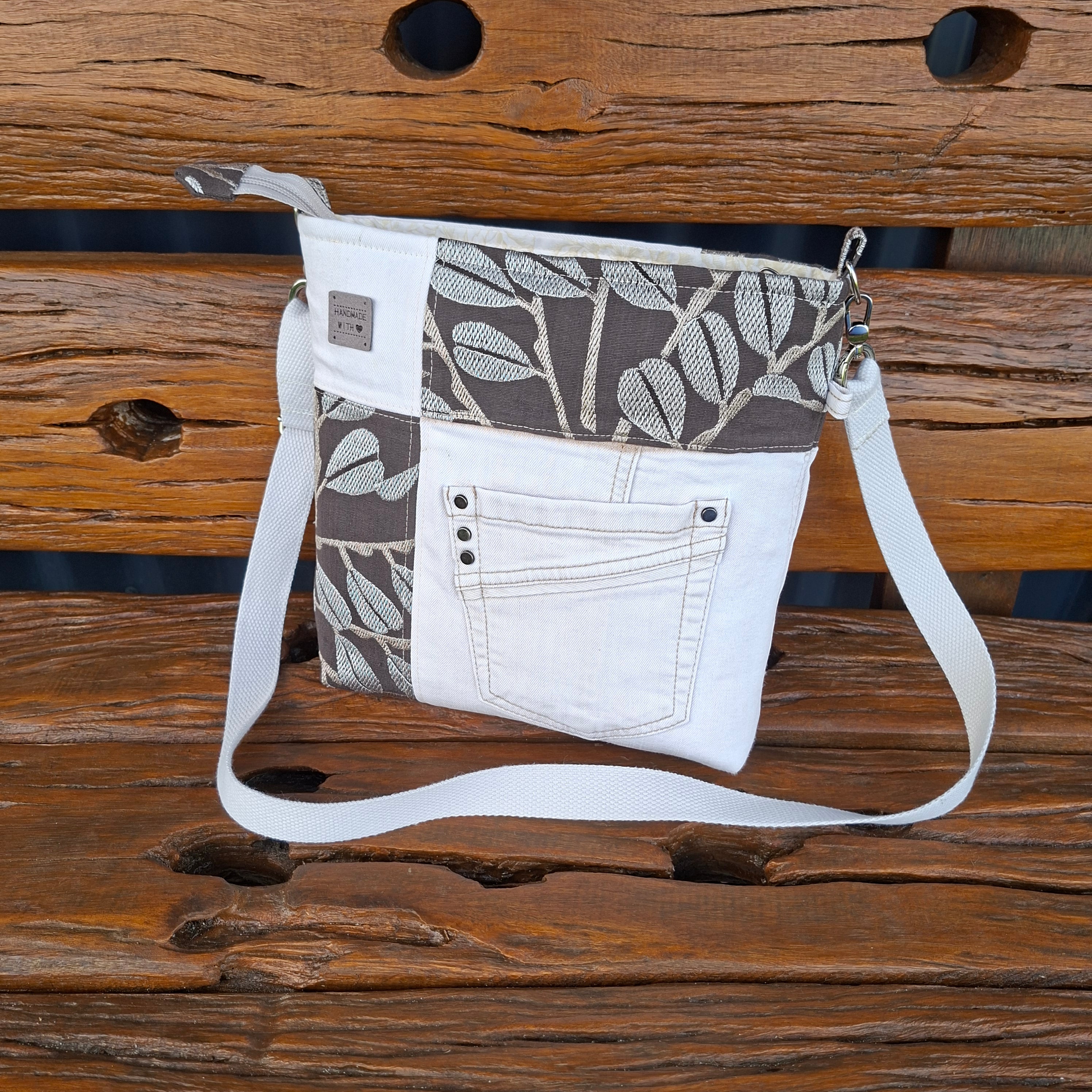 Recycled Denim and Linen Blend Unisex Crossbody Bag