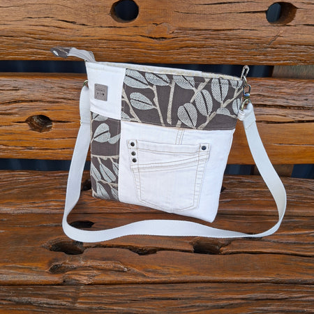 Recycled Denim and Linen Blend Unisex Crossbody Bag