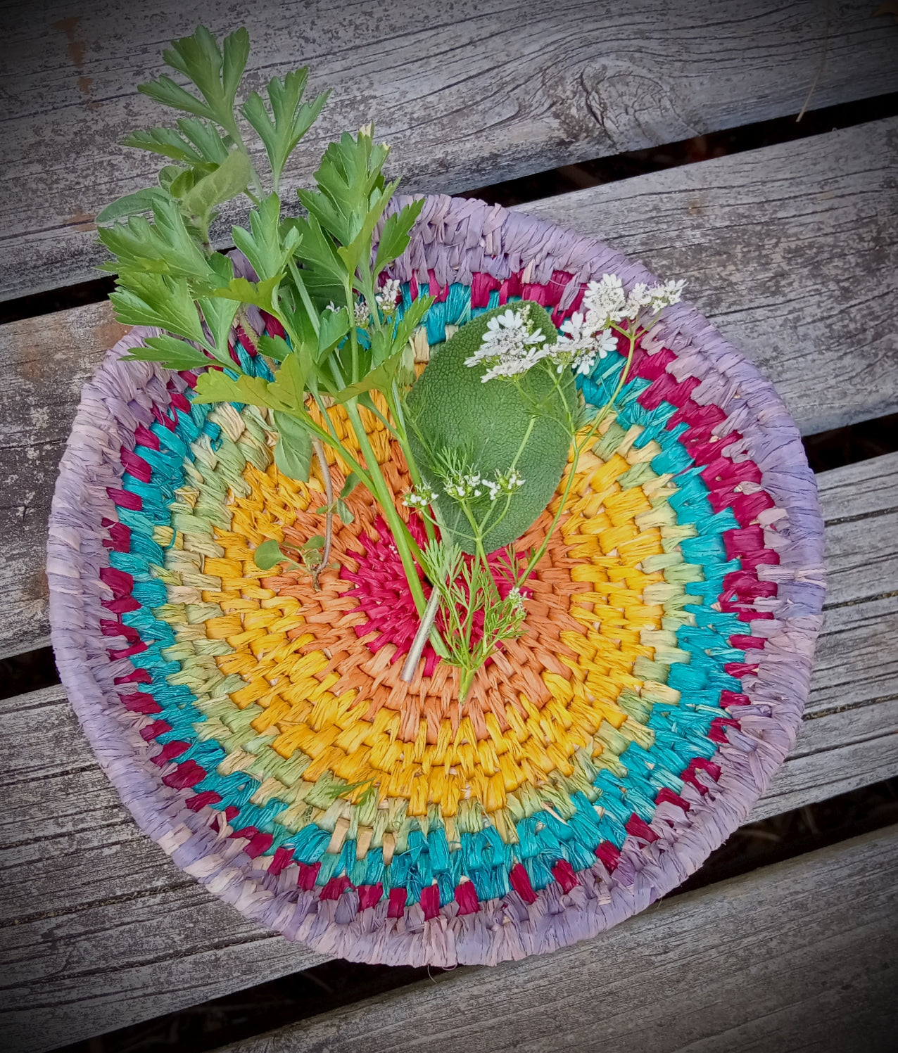 Woven rainbow bowl ~ basket