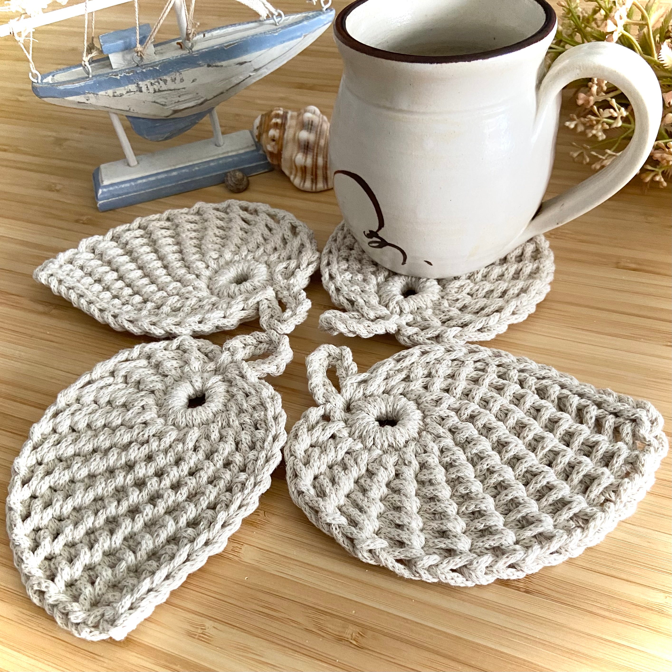 Crochet Leaf Coasters - Set of 4 - Coastal