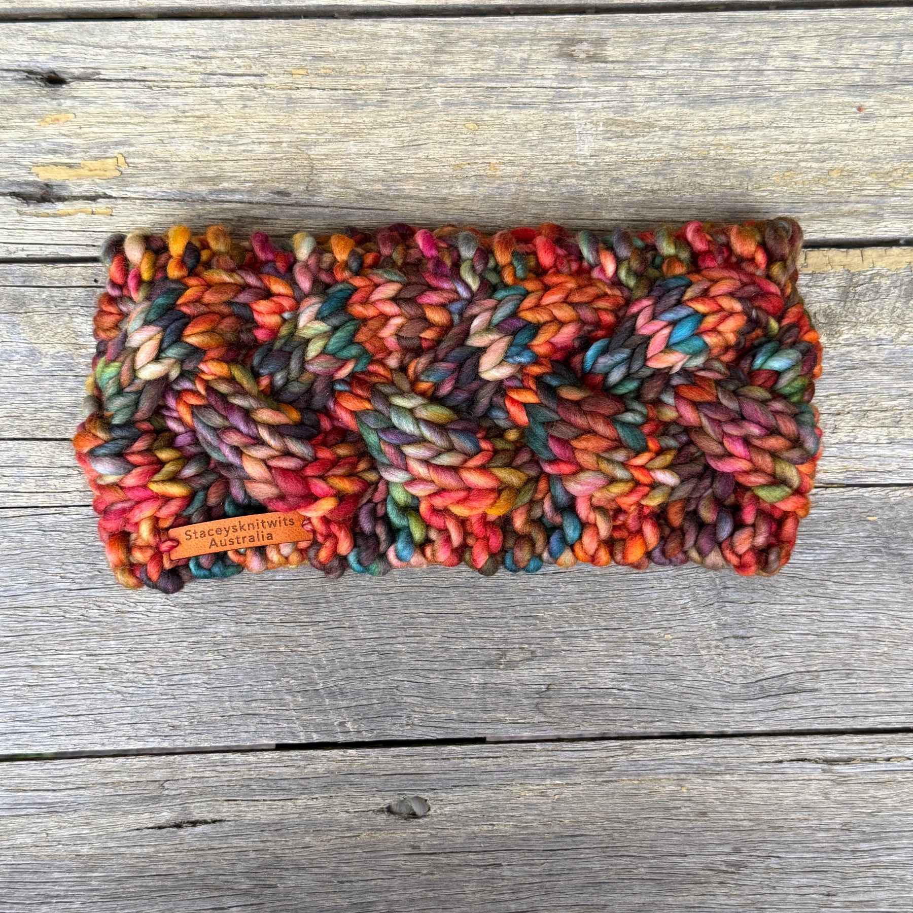 Hand Knitted Merino Headband, Colorful Rainbow Headband