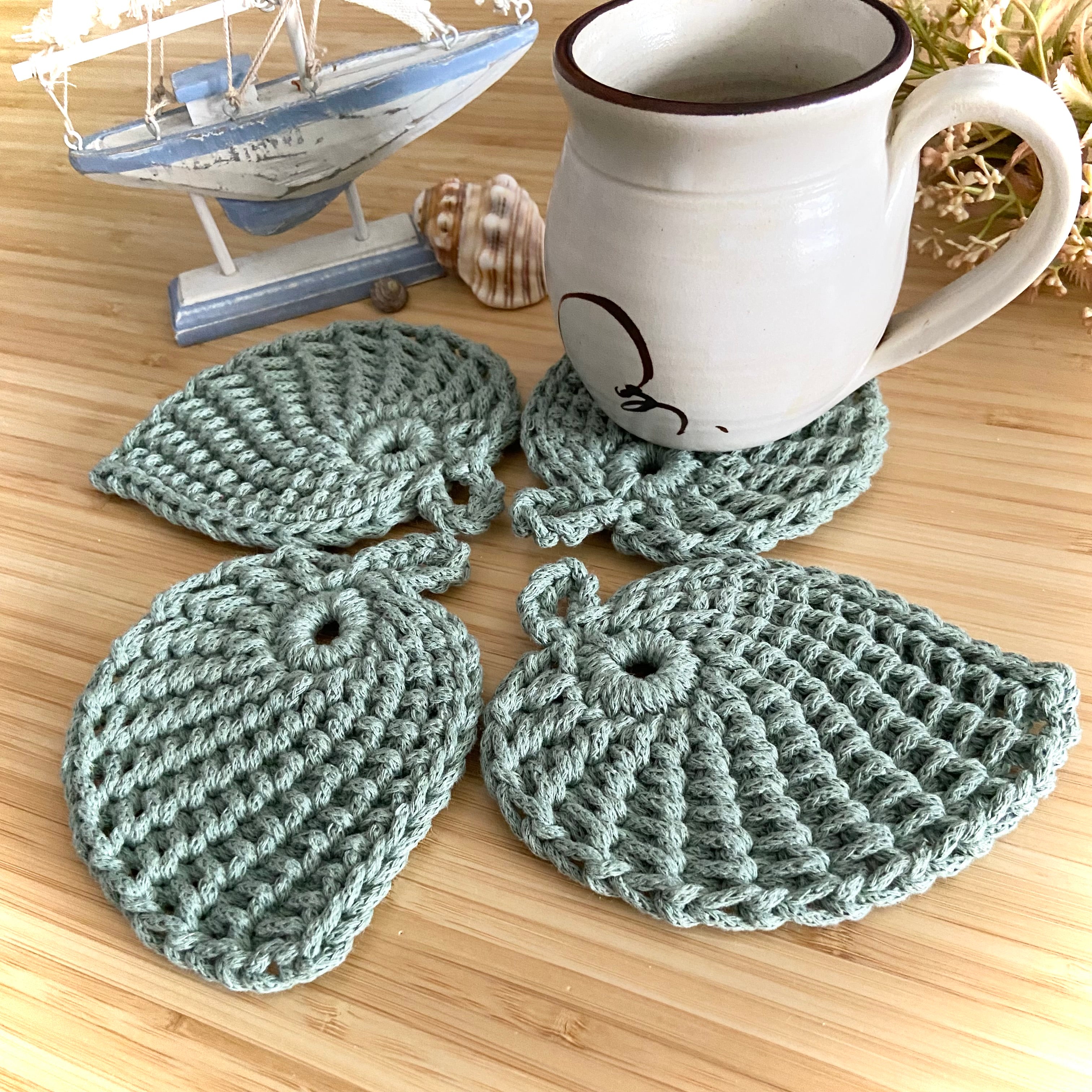 Crochet Leaf Coasters - Set of 4 - Coastal