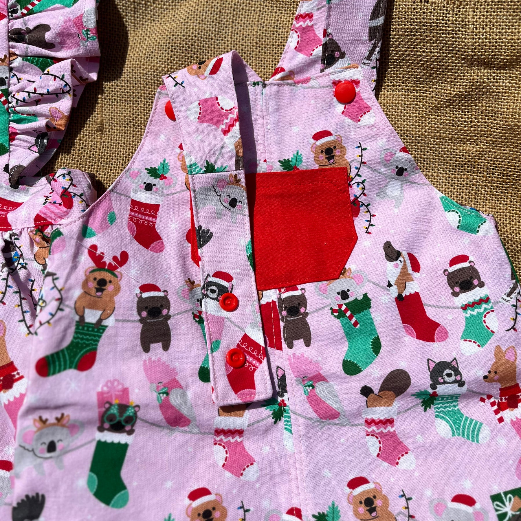 Christmas baby overalls/shorts | Aussie animals in stockings