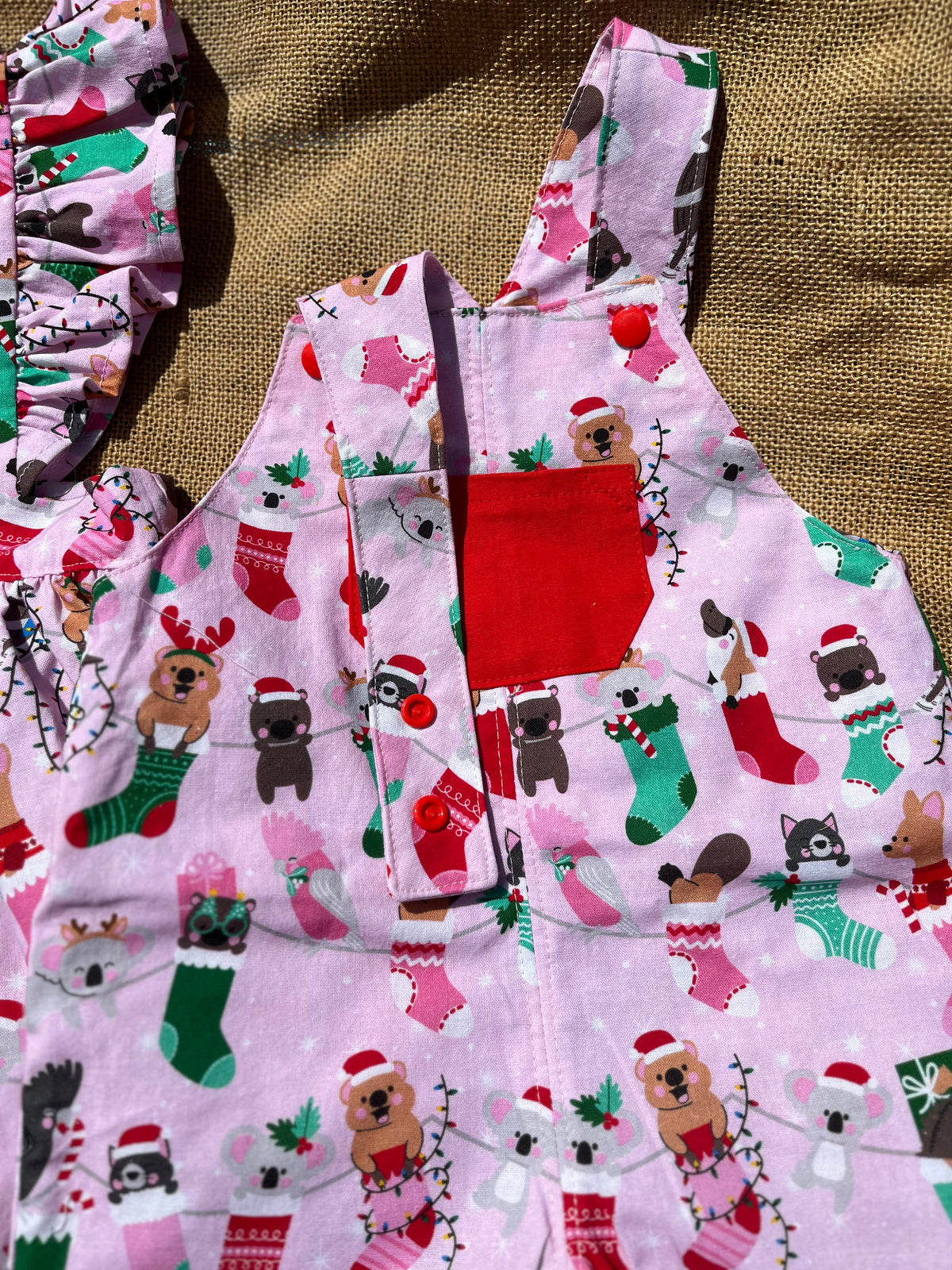 Christmas baby overalls/shorts | Aussie animals in stockings