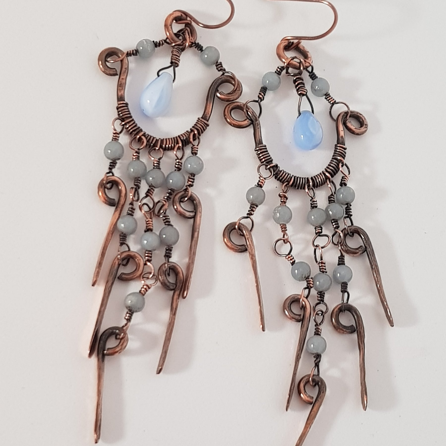 Chandalier earrings with Angelite beads, #668AM/E