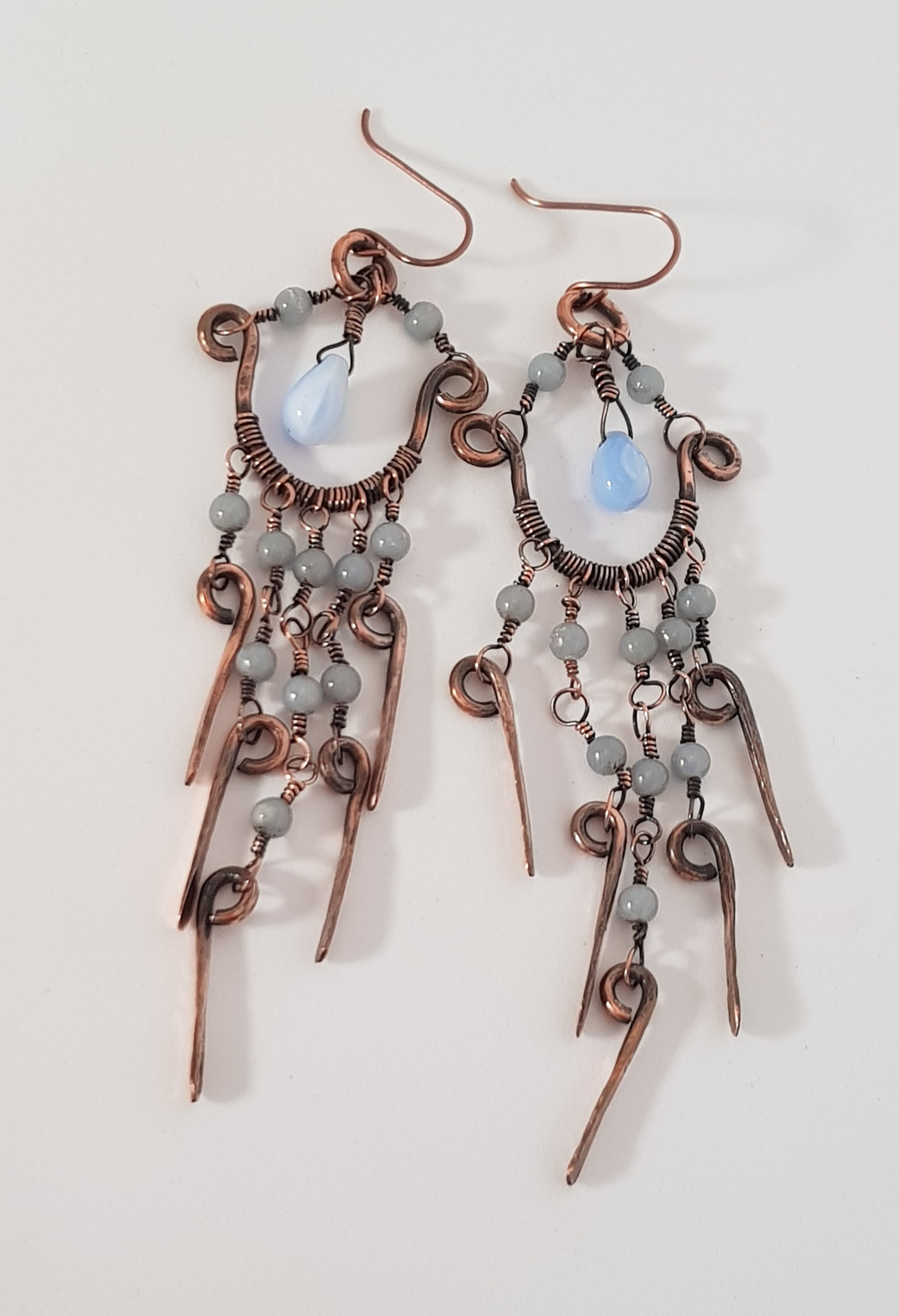 Chandalier earrings with Angelite beads, #668AM/E