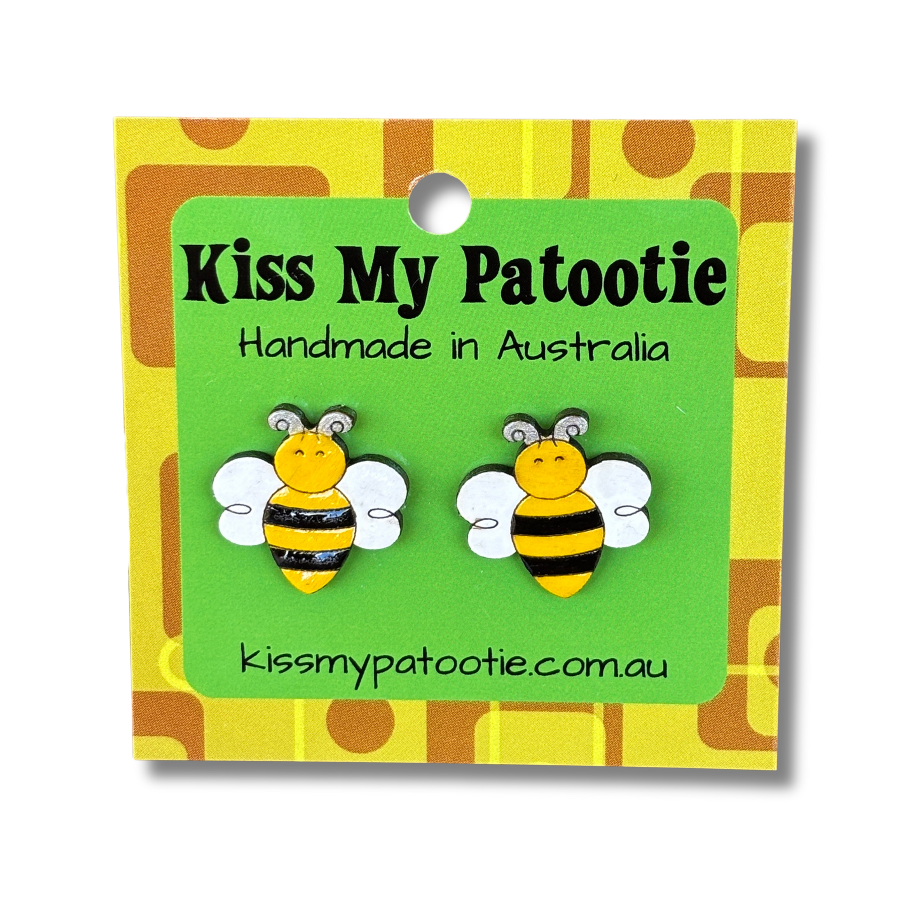 Bumble bee wooden earrings - hand painted studs