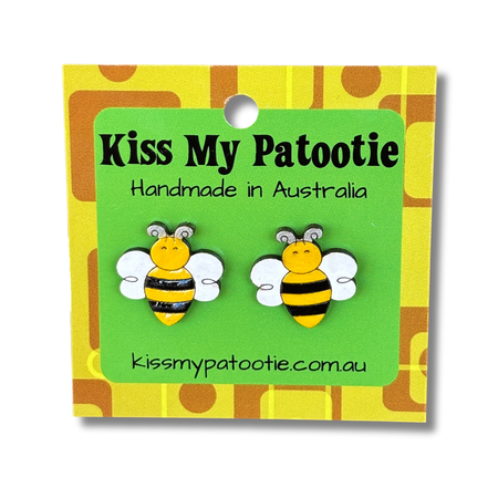 Bumble bee wooden earrings - hand painted studs
