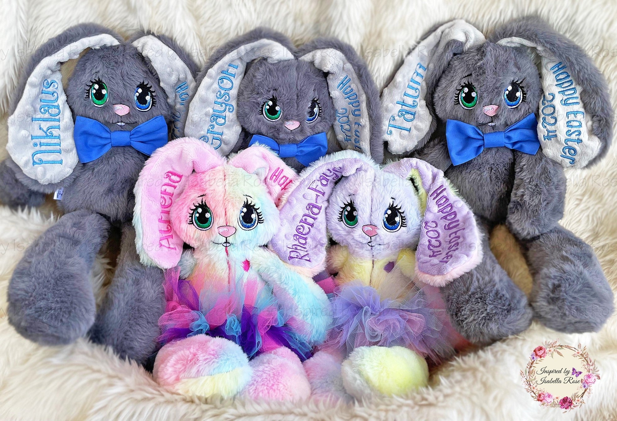 Soft fluffy Bunny, Embroidered Name, 1st Easter, Made to order