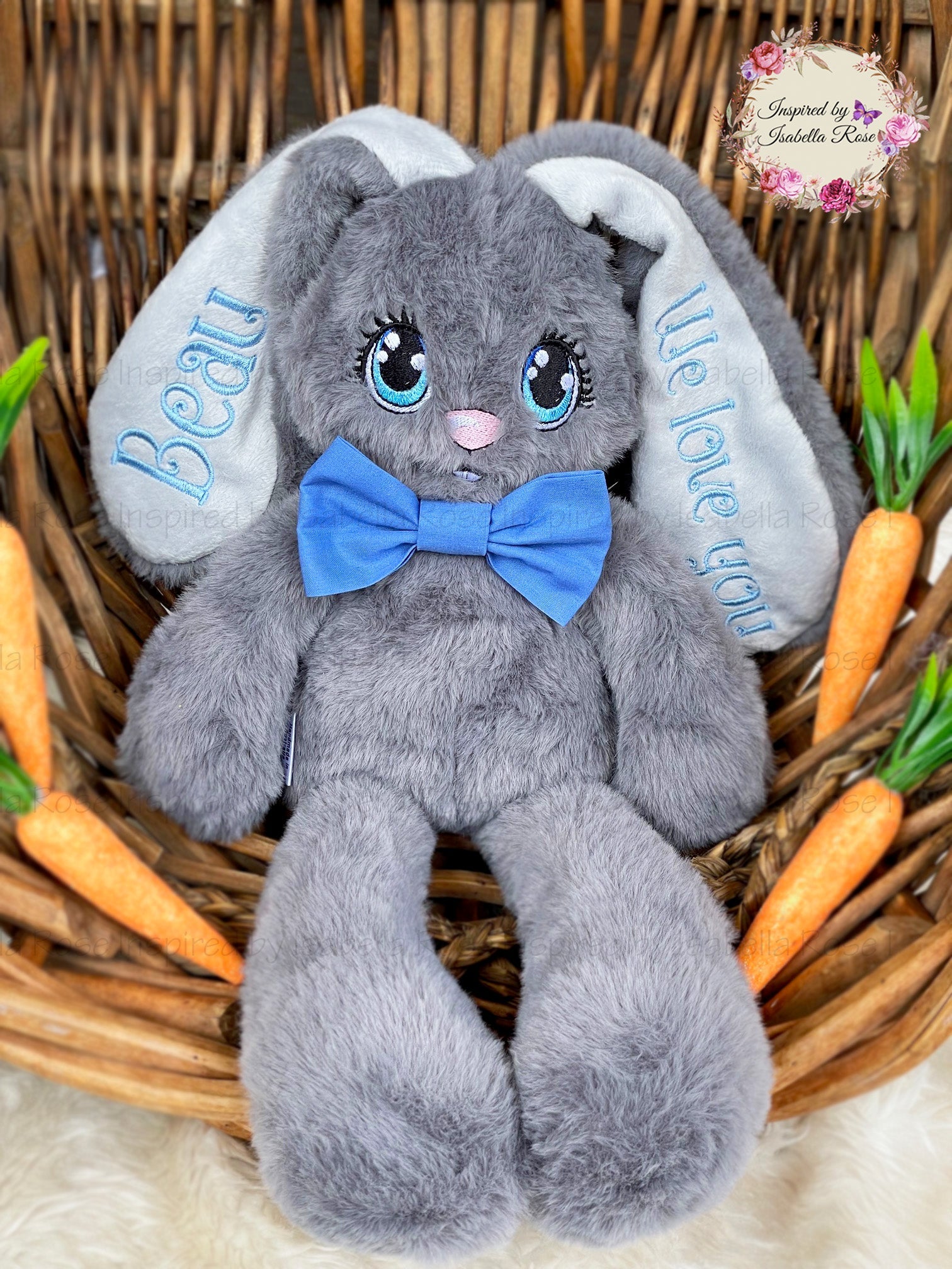 Soft fluffy Bunny, Embroidered Name, 1st Easter, Made to order