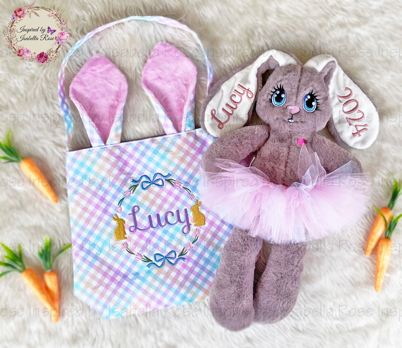 Soft fluffy Bunny, Embroidered Name, 1st Easter, Made to order