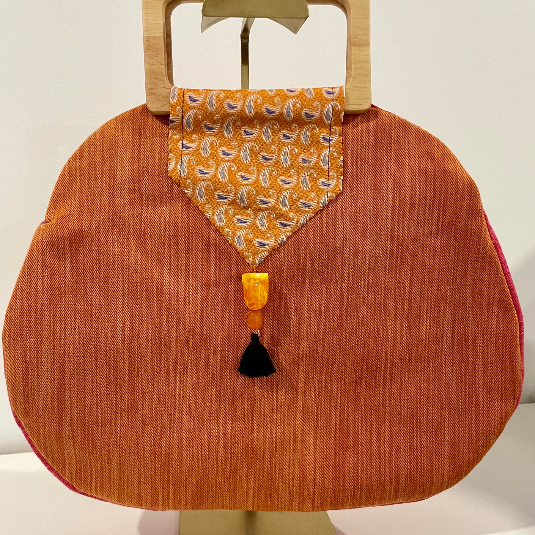 Bright Orange Upcycled Wooden‑Handle Bag