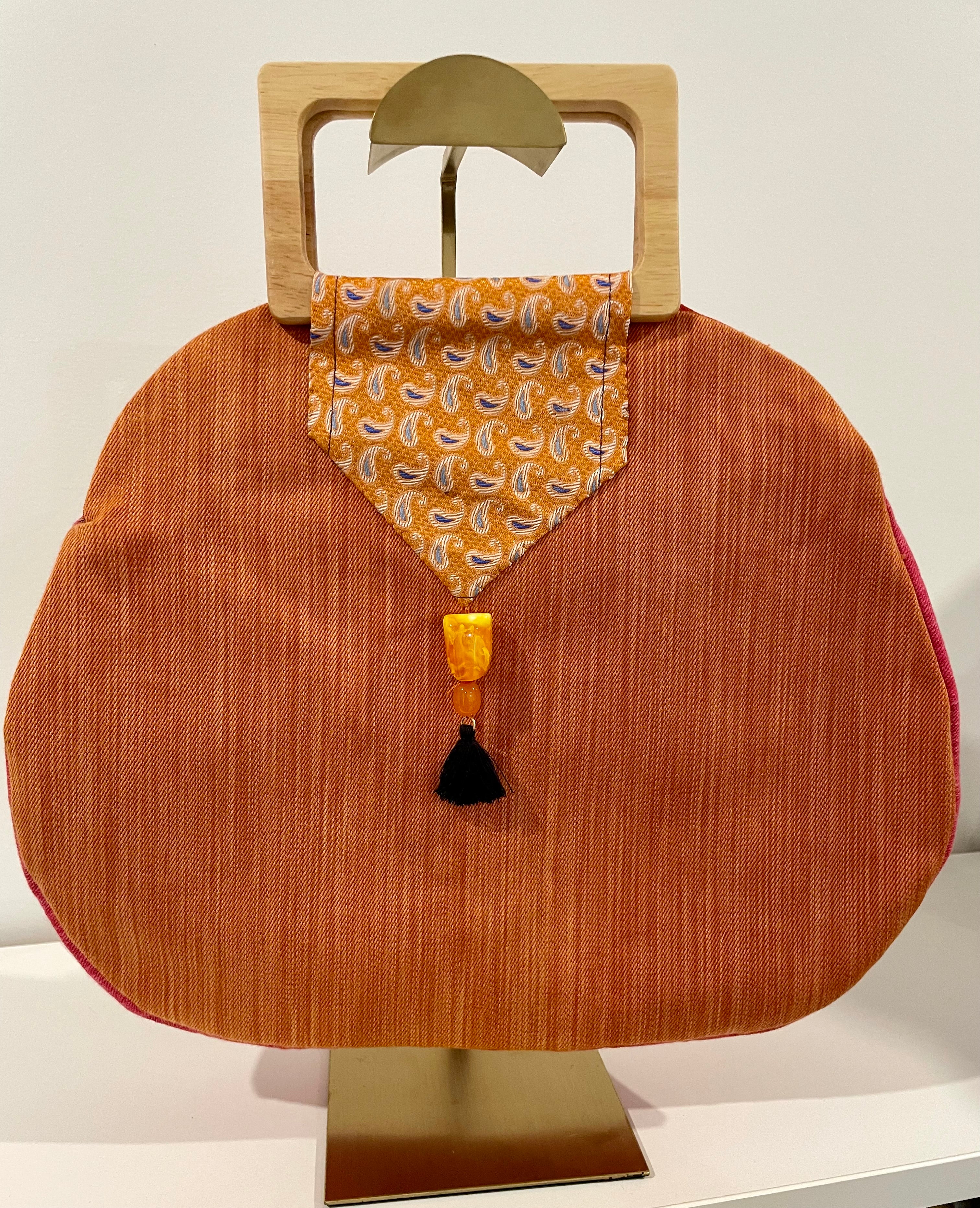 Bright Orange Upcycled Wooden‑Handle Bag