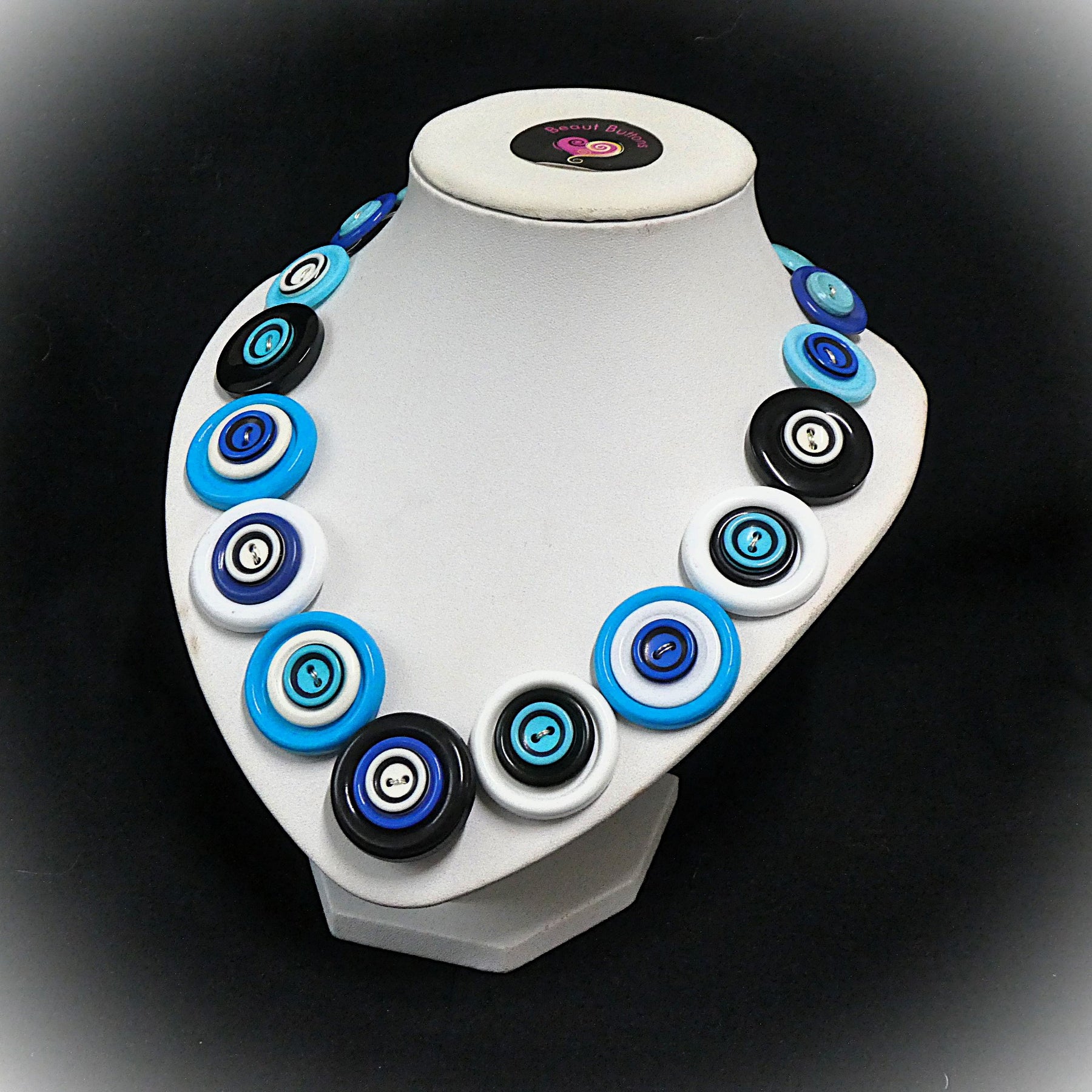 Button necklace and matching earrings - Aqua Crazy